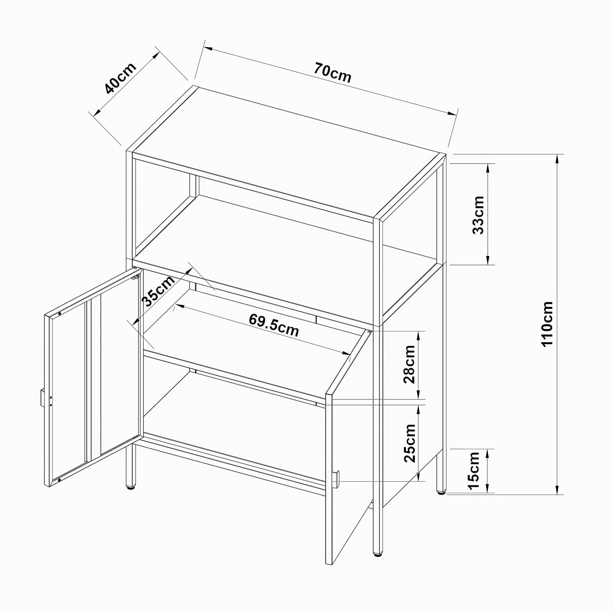 [en.casa] Armadio a 2 Ante e Ripiano Interno Regolabile in Altezza Armadio da Ufficio con Scomparto Aperto Mobile in Acciaio per Archivio 110 x 70 x 40 cm - Grigio chiaro
