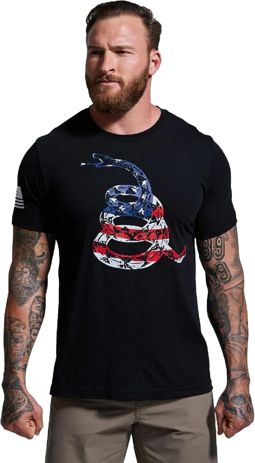 Born Primitive Men's Gadsden Flag Tee - Suede Cotton-Poly Blend Athletic Fit Short Sleeve T-Shirt w/American Heritage Design