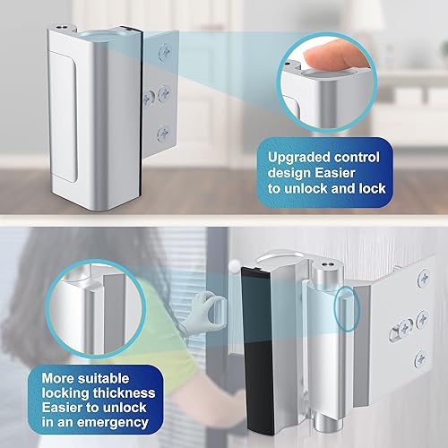 Miniatura 25 de Paquete de 2 cerraduras de refuerzo de puerta AceMining que soporta 800 libras de fuerza, cerradura de puerta plateada extra a prueba de niños con 8