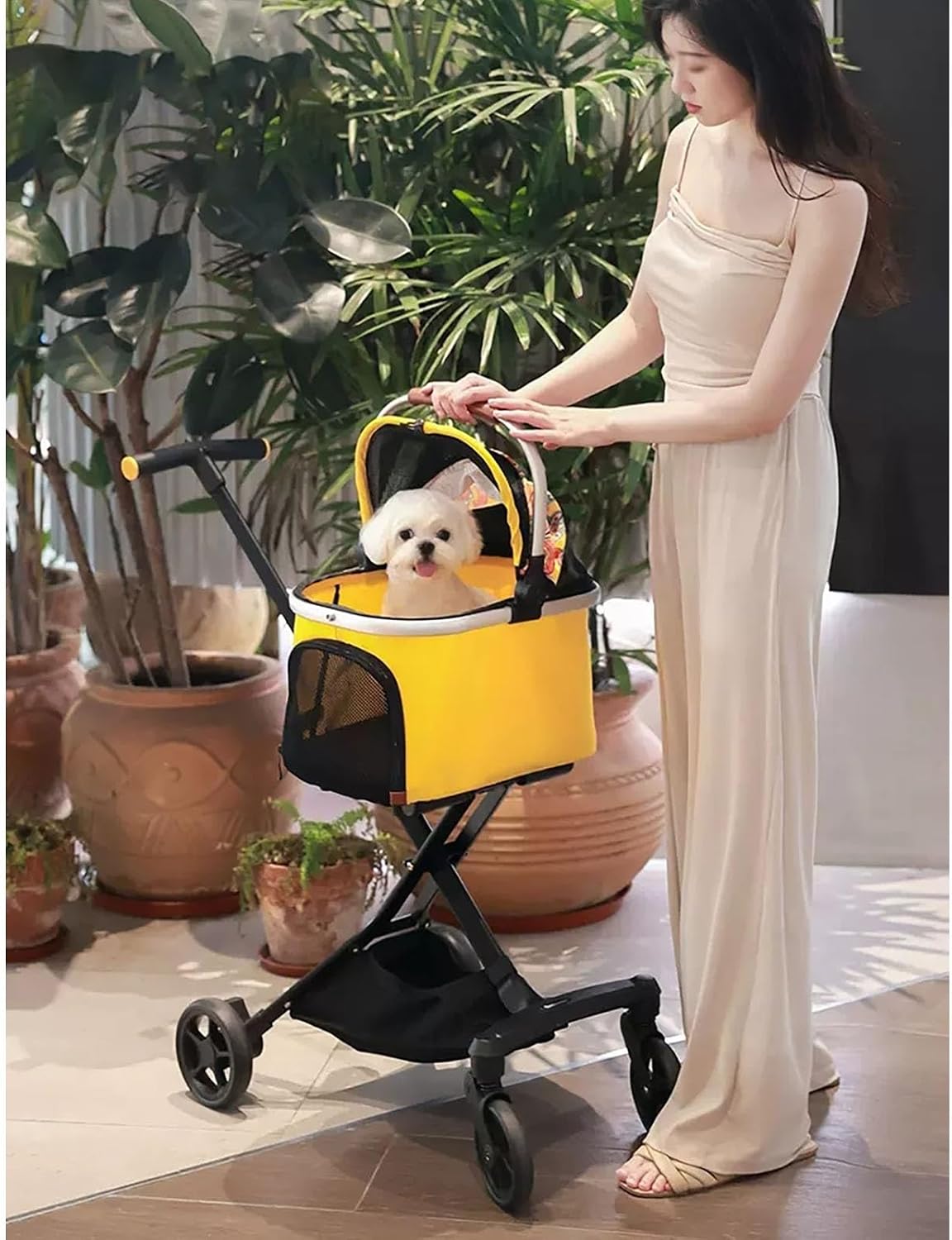 4 Wheels Foldable Cat Dog Stroller Lightweight Pet Strolling Cart for Small and Medium Cats Dogs Basket Can Be Used Alone Holds Pets Up to 8 Kg / 17.6 Lbs 12 Kg / 26.5 Lbs(Black S(Small))