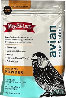 The Missing Link Avian Color & Shine Superfood Supplement Powder for Captive Birds - Flaxseed, Yucca, Kelp, Phytonutrients & Protein - Supports Energy, Plumage, Digestive & Immune Health - 3.5oz