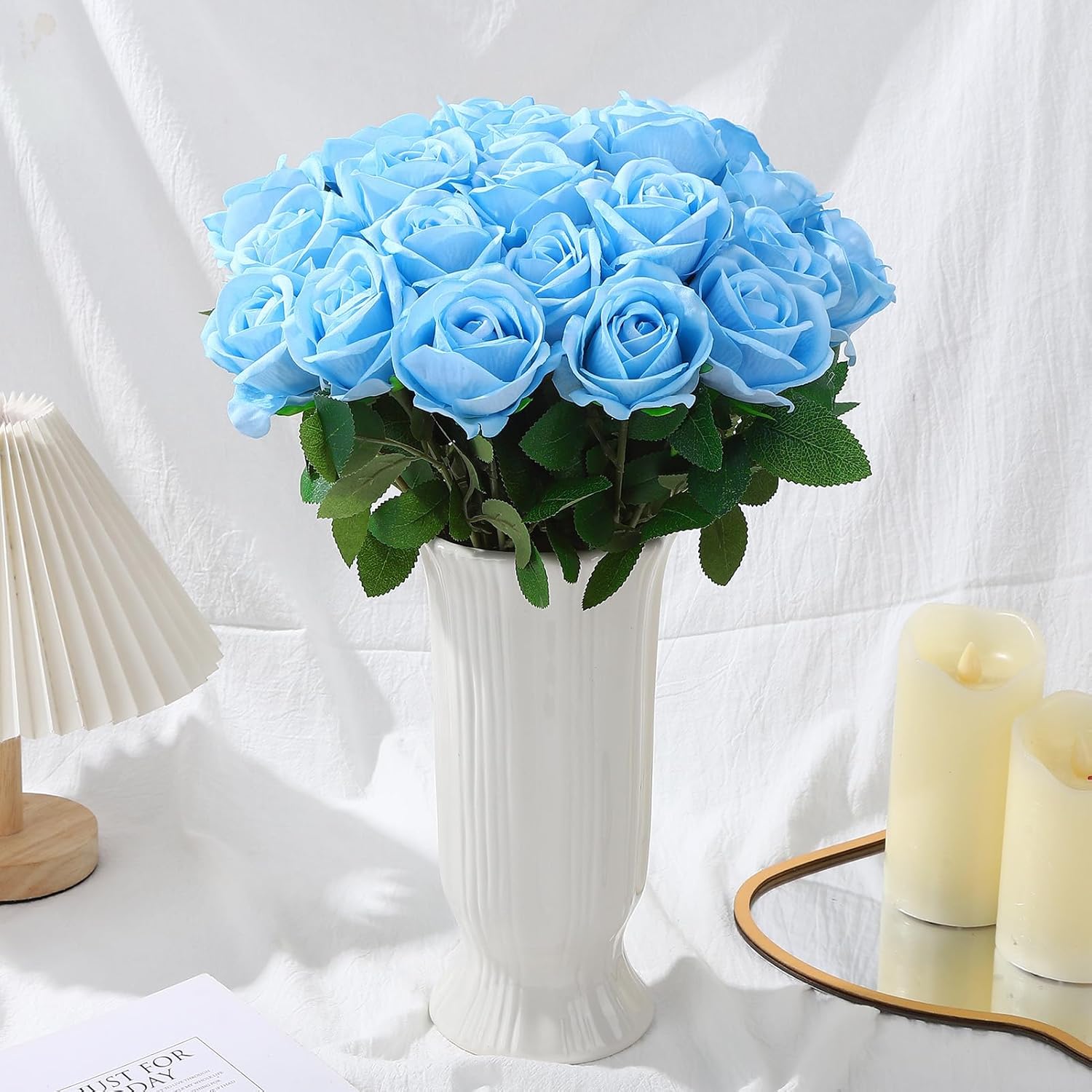 80 Pcs Roses Artificial Flowers, Silk Sky Blue Artificial Flowers Petals Long Stem Roses for Wedding Bouquet Home Party Decor - Image 8