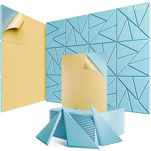 22 Pack Acoustic Panels with Self-Adhesive, 12"X 12"X 0.4"Sound Proof Foam Panels, Sound Panels High Density, Soundproof Wall Panels for Home Studio Office Aqua Blue