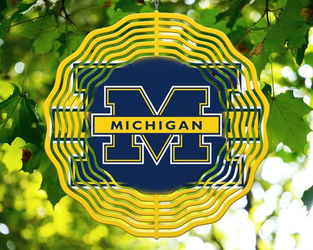 10 Inch Michigan Football Basketball Sports Wind Spinner Yard Decor Aluminum Sublimated Garden Art Indoor Outdoor 3D Kinetic