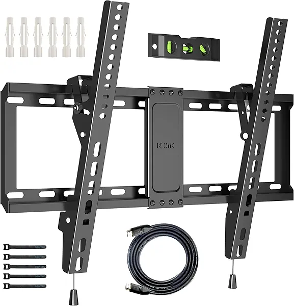 BONTEC TV Wall Mount for 37–85 Inch TVs, Tilting TV Mount Bracket for LED LCD OLED Flat Curved Screens, Low Profile 1.5in Design, Max VESA 600x400mm, Supports up to 132lbs, Fits 55 65 75 85 