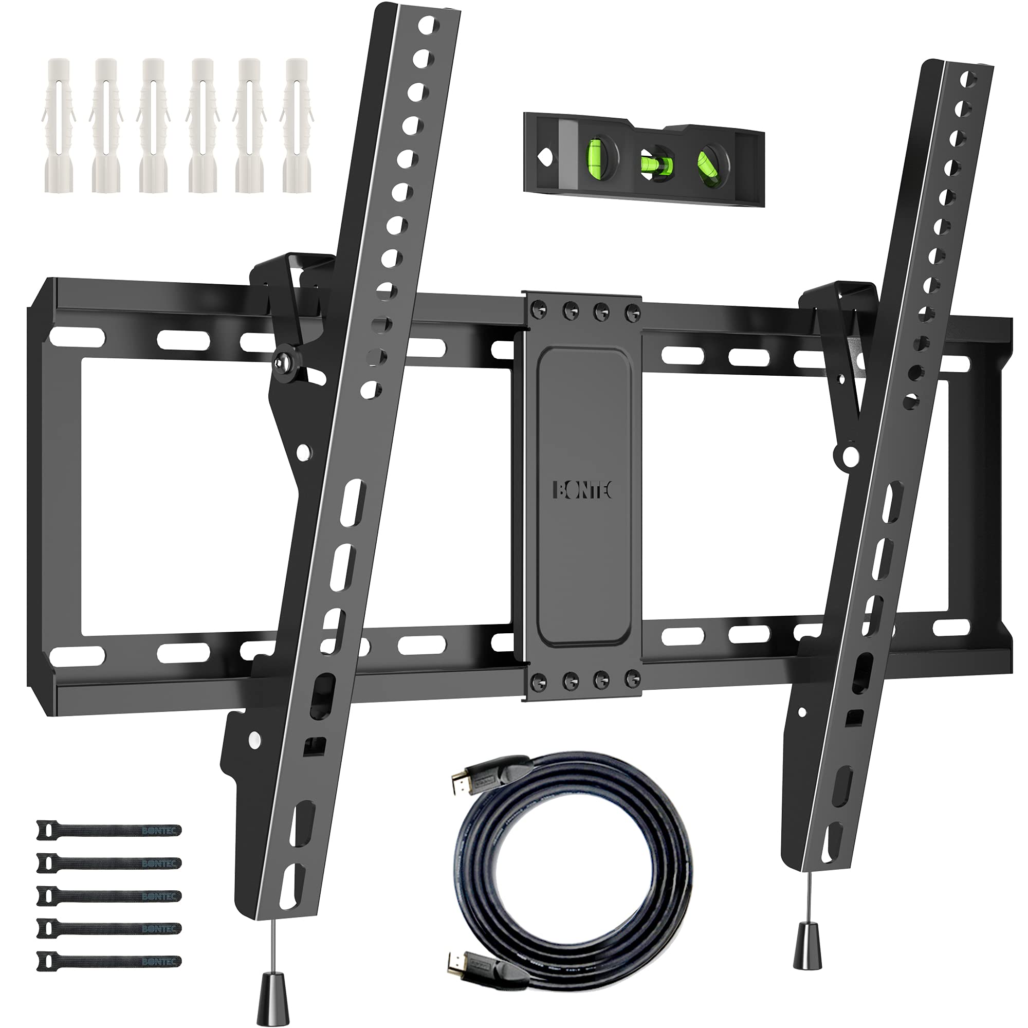 BONTEC TV Wall Bracket for Most 37-82 Inch LED LCD Plasma Flat Curved TVs, Tilt TV Wall Mount with Max. VESA 600x400mm, Up to 60kg, Bubble Level, 1.8m HDMI Cable and Cable Ties includedRecycled Claim Standard Blended