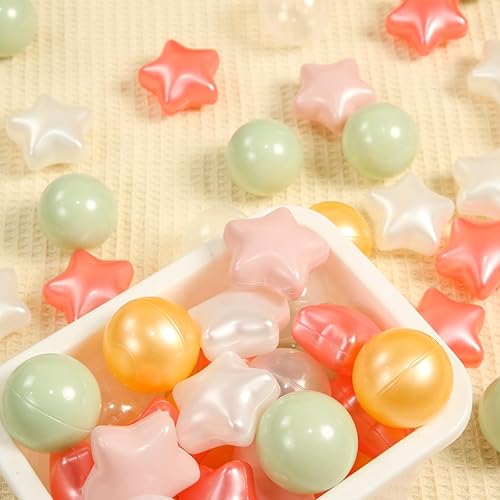 Miniatura 12 de TRENDPLAY Pelotas de bolas de estrella 50, 100, 200, 500, para niños pequeños, formas de pelotas para niños y niñas, diversión, fiesta de Crema Azul