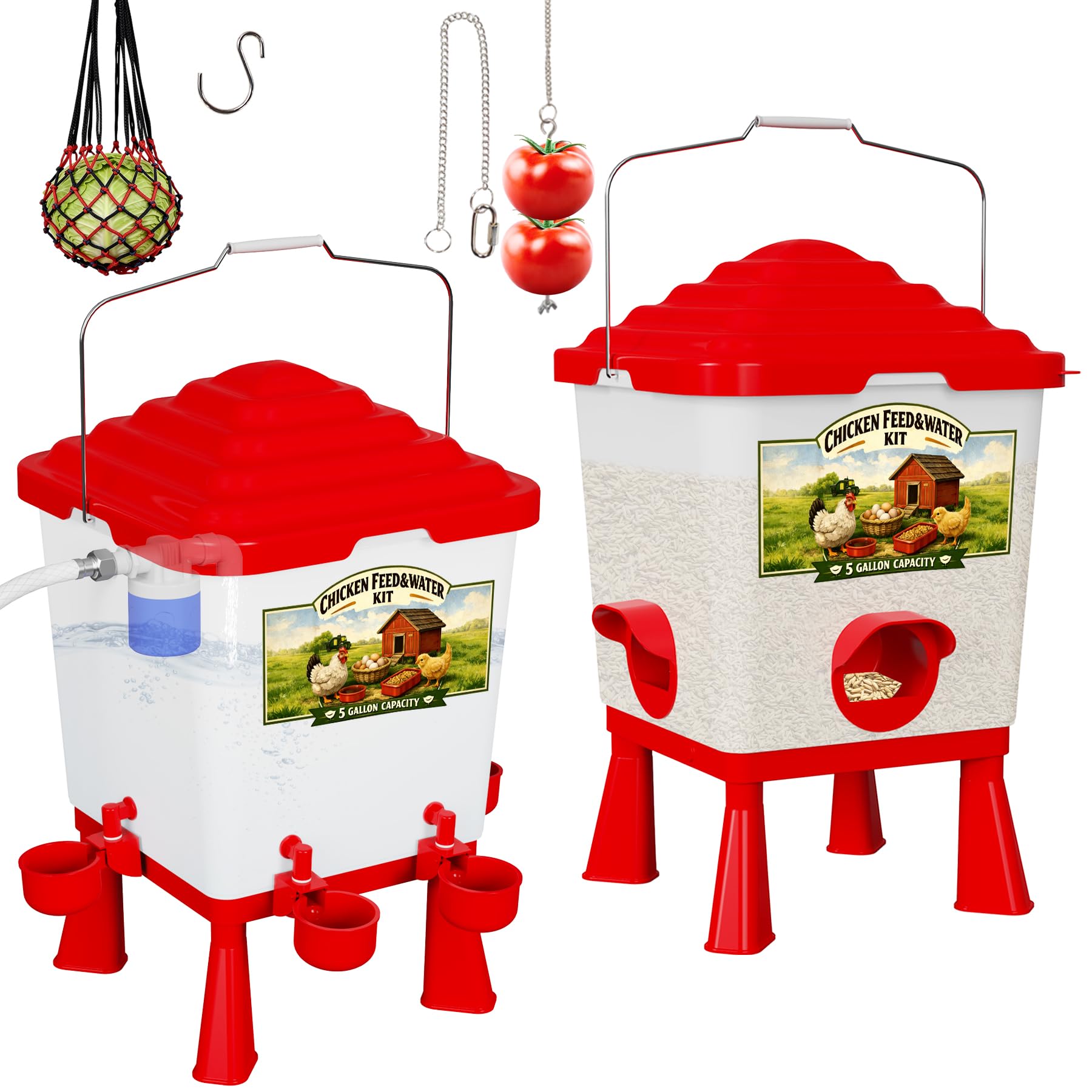 5 Gallon Automatic Chicken Waterer Set Red