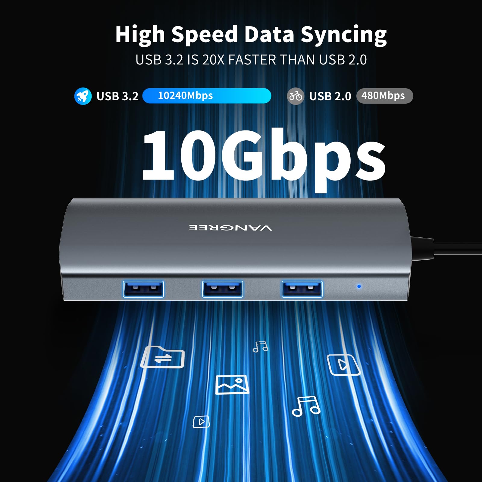 VANGREE USB C Hub 8 in 1, 3 USB-C+3 USB-A 3.2 10Gbps, 4K60Hz HDMI, 100W PD | Adattatore Multiporta Hub USB 3.2, Splitter USB C per MacBook Neo/Air/Pro, iPad Pro, iMac, Mac mini, Dell, Surface