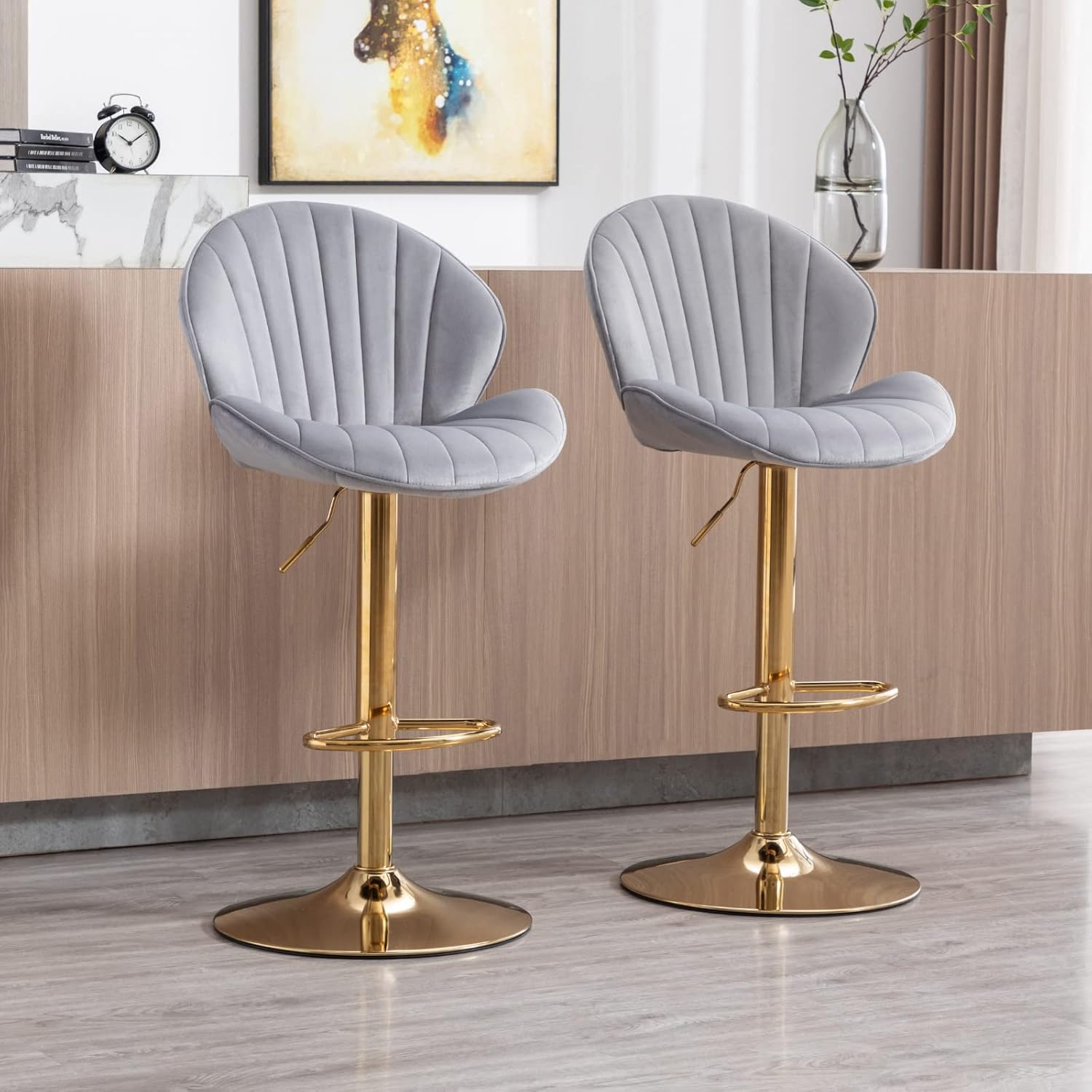 Wahson Velvet Bar Stools Set of 2 Breakfast Bar Chairs with Backrest