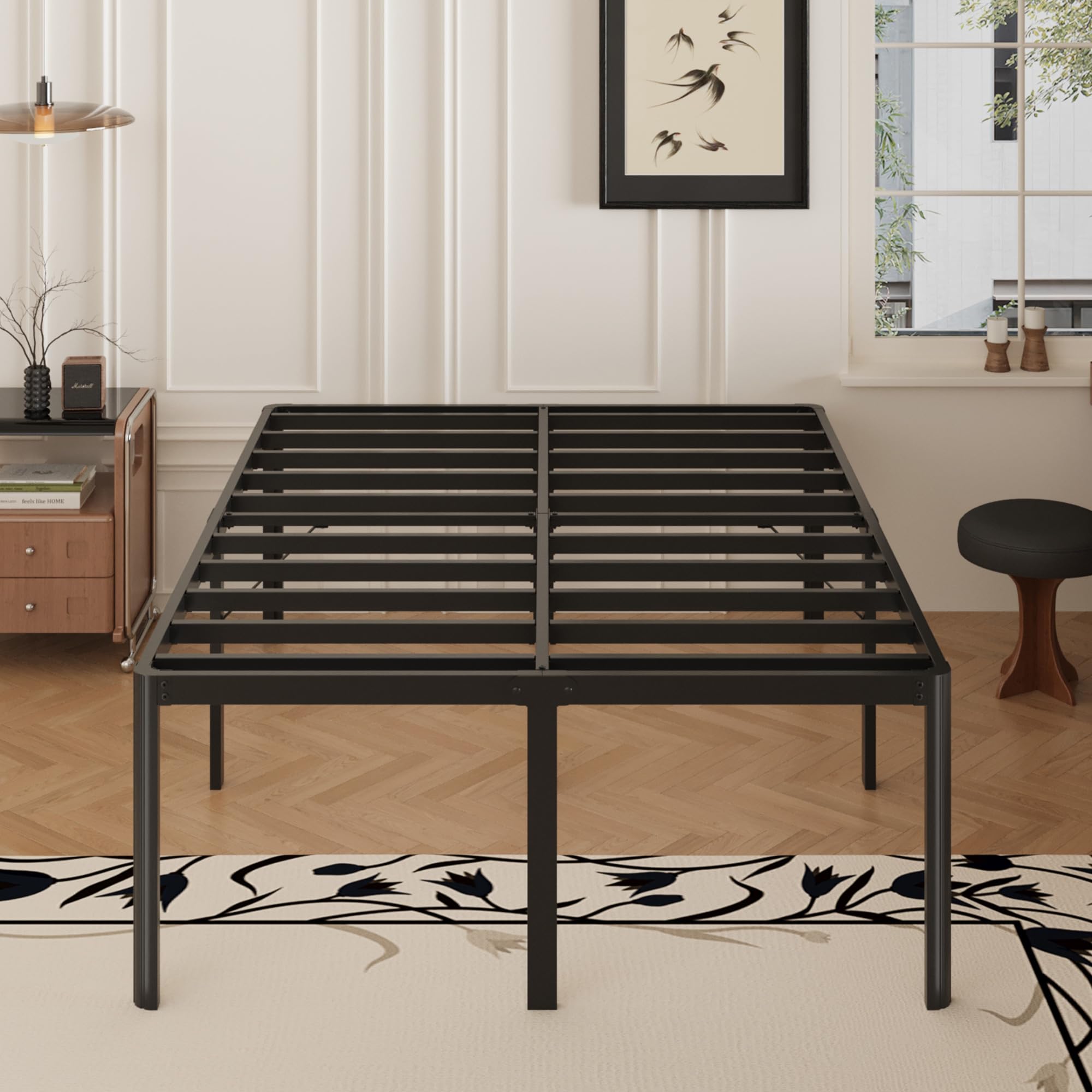 22 Inch High King Bed Frame with Rounded Corner Legs Heavy Duty Metal King Size Platform Bed Frame No Box Spring Needed, Easy Assembly, Noise Free, Black.
