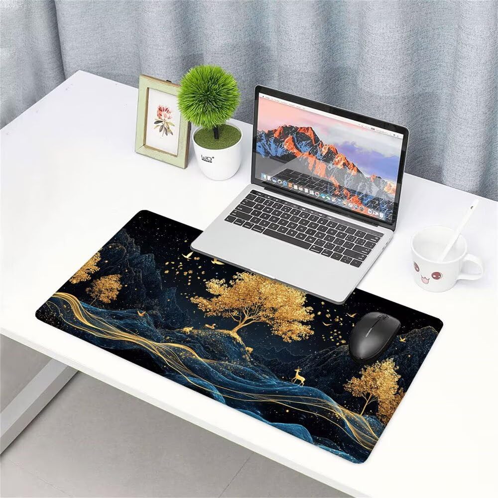 Alfombrilla de Mouse para Juegos, Nero, XXL, Antideslizante, Impermeable, Diseño de Albero, Extendido, Grande, 1200x600x3mm, para PC, Laptop, Ufficio, Famiglia d-461