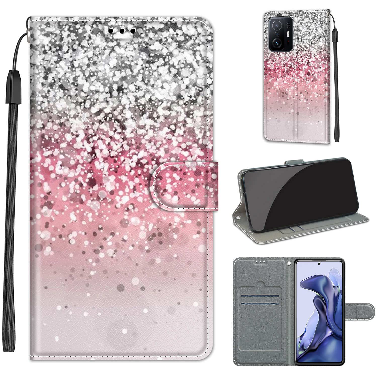 Custodia A Libro Con Portafoglio Per Xiaomi Mi 11T / Mi 11T Pro | Pelle PU Con Trifoglio Portafortuna | Chiusura Magnetica, Slot Carte E Supporto | Grigio