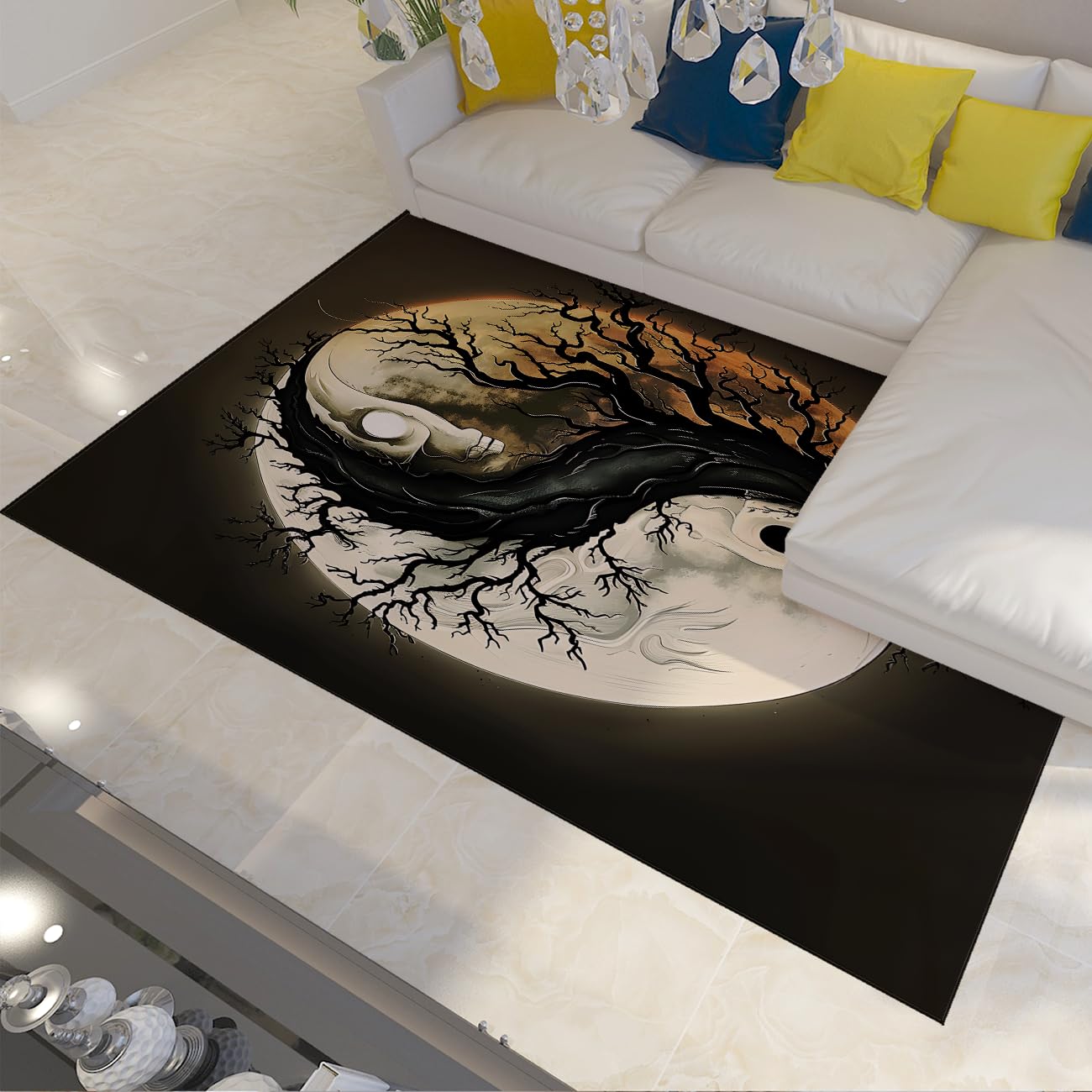 Tapis de salon Yin Yang au fini moquette intérieure douce et poil bas chic