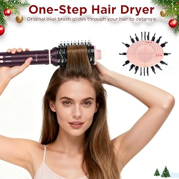 MaxAIR 2.0 7-in-1 Hot Air Styler,Travel Dual Voltage Multi-Styler Set,High Speed Hair Dryer Brush with Air Hair Straightener,1.1 Inch Auto-Wrap Curlers,110,000RPM,Jasper Plum