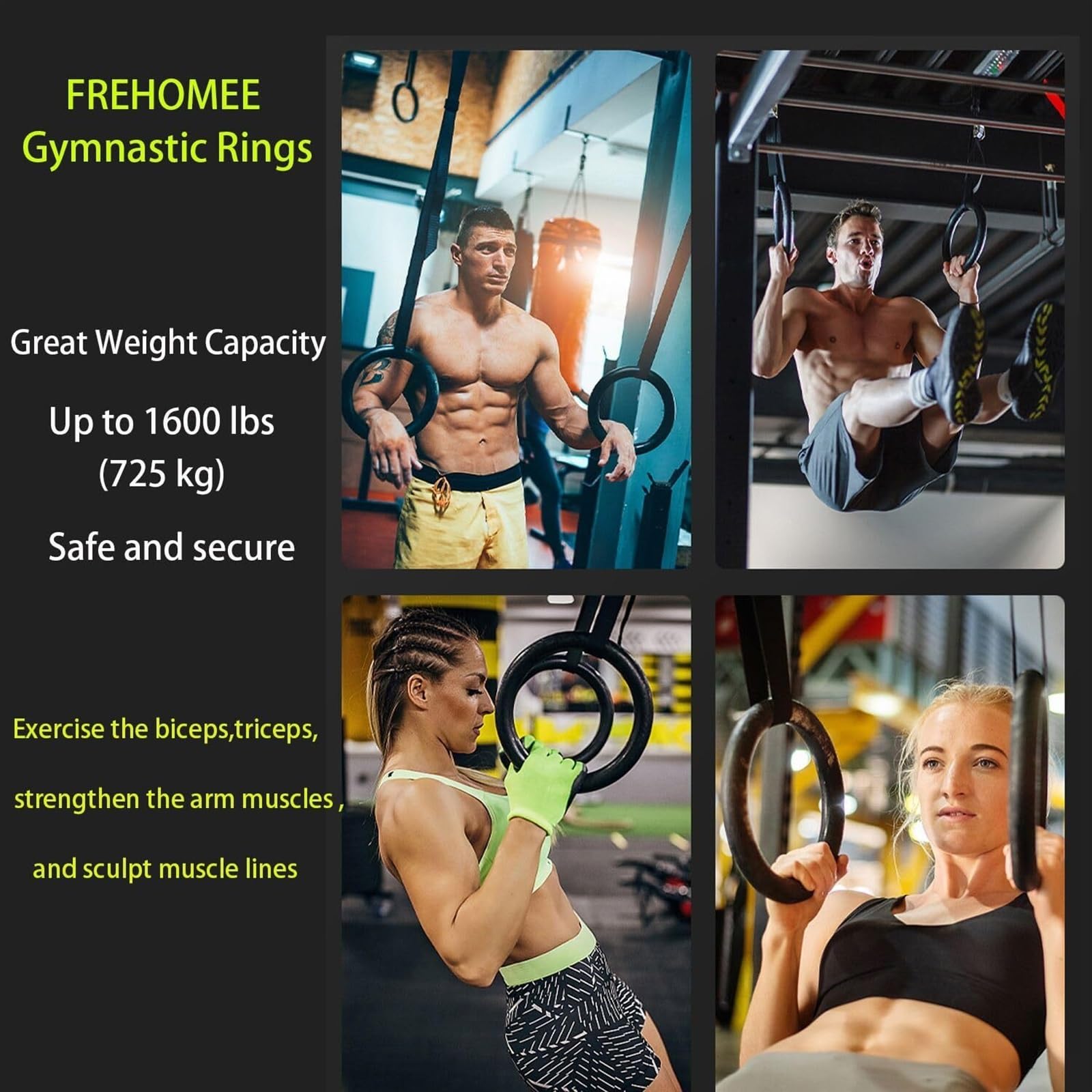 Anillas de Gimnasia Anillos de Gimnasia con Capacidad 1000 Libras y Correas Hebilla Ajustables 1/2 m, Anillos Ejercicio dominadas for Fitness en casa