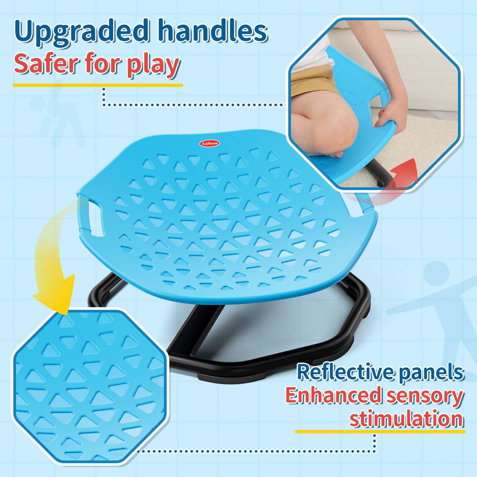KidBloom Sedia Girevole Bambini Sensoriale con Maniglie, Giochi Sensoriali Autismo, Sedia Girevole con Base Antiscivolo e Rotazione a 360° (Blu)