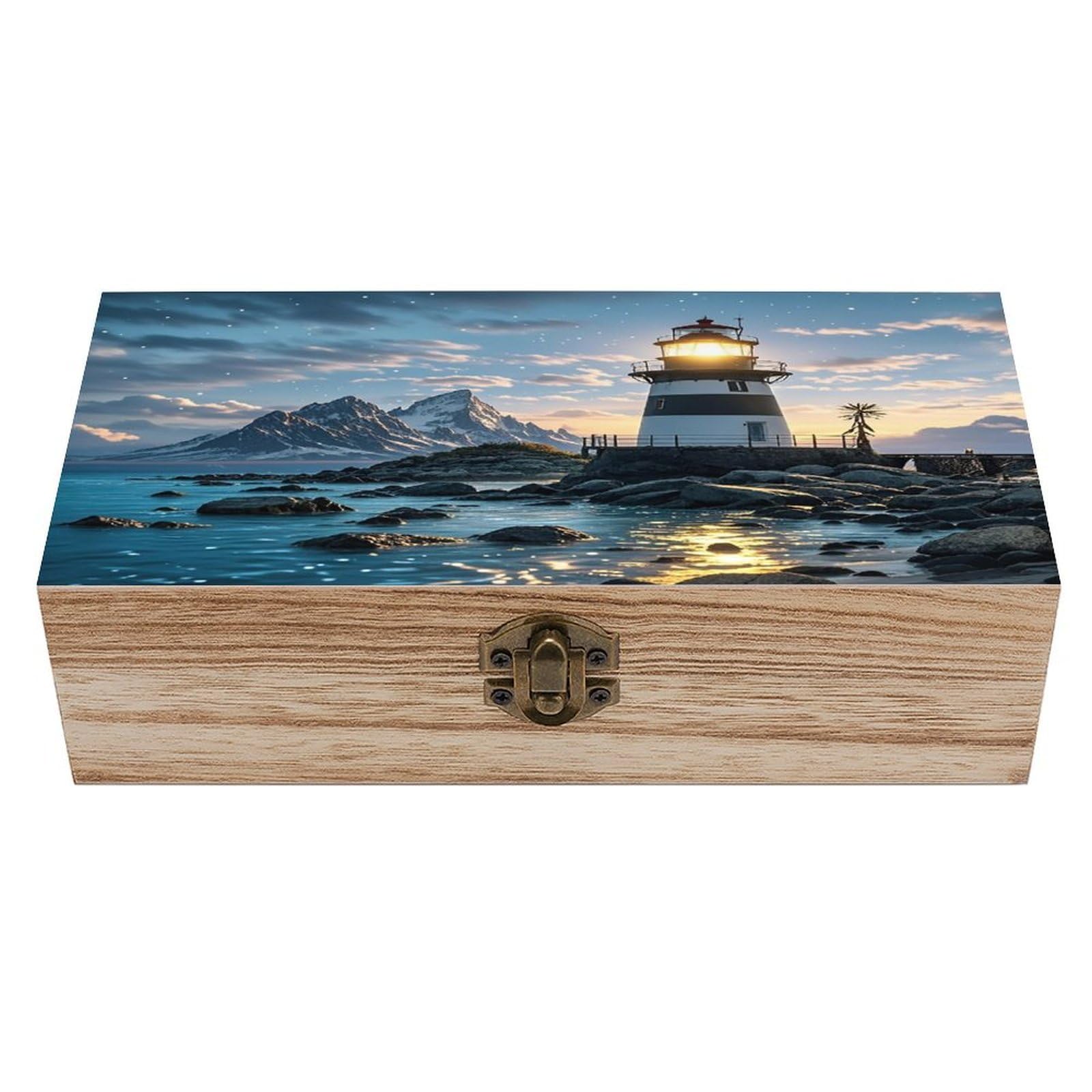 LZQPOEAS Lighthouse by The Sea Wooden Box Storage Space to Organize Jewelry in A Beautiful Small Storage Box Decorative Card Boxes Memory Treasure Boxes for Crafts And Photo Storage