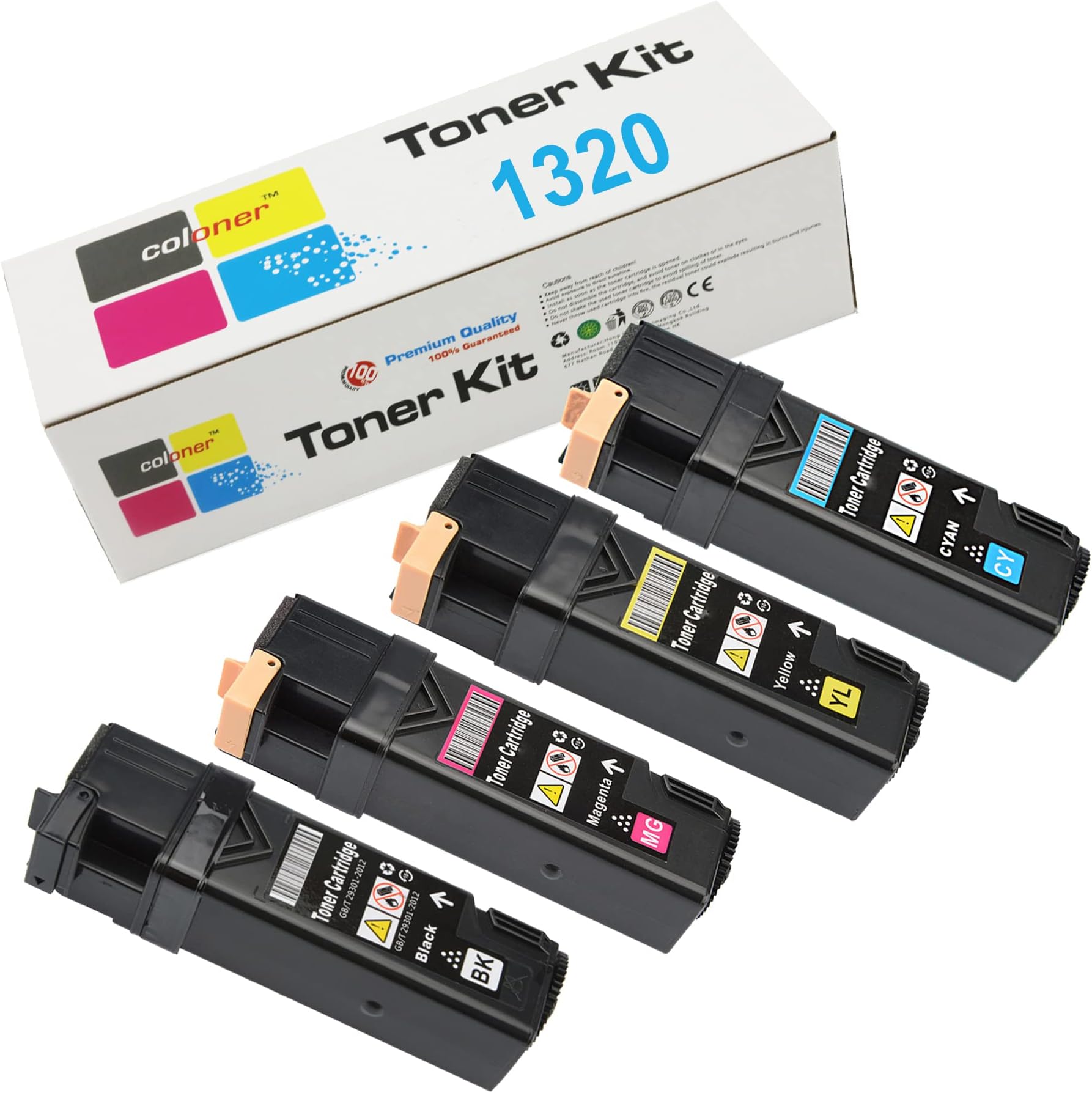 Remanufactured Toner Cartridges for Dell 1320 1320c Printer 4 Pack High Yield Toner Cartridges:1* Black 310-9058, 1*Cyan 310-9060, 1*Magenta 310-9064, and 1*Yellow 310-9062 by Coloner