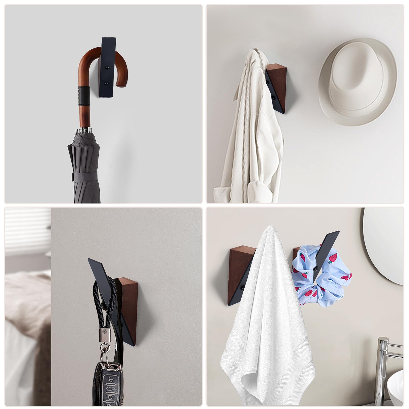 4 Pack Rustic Wooden Wall Hooks Heavy Duty Coat Towel Bag Hangers - View #11