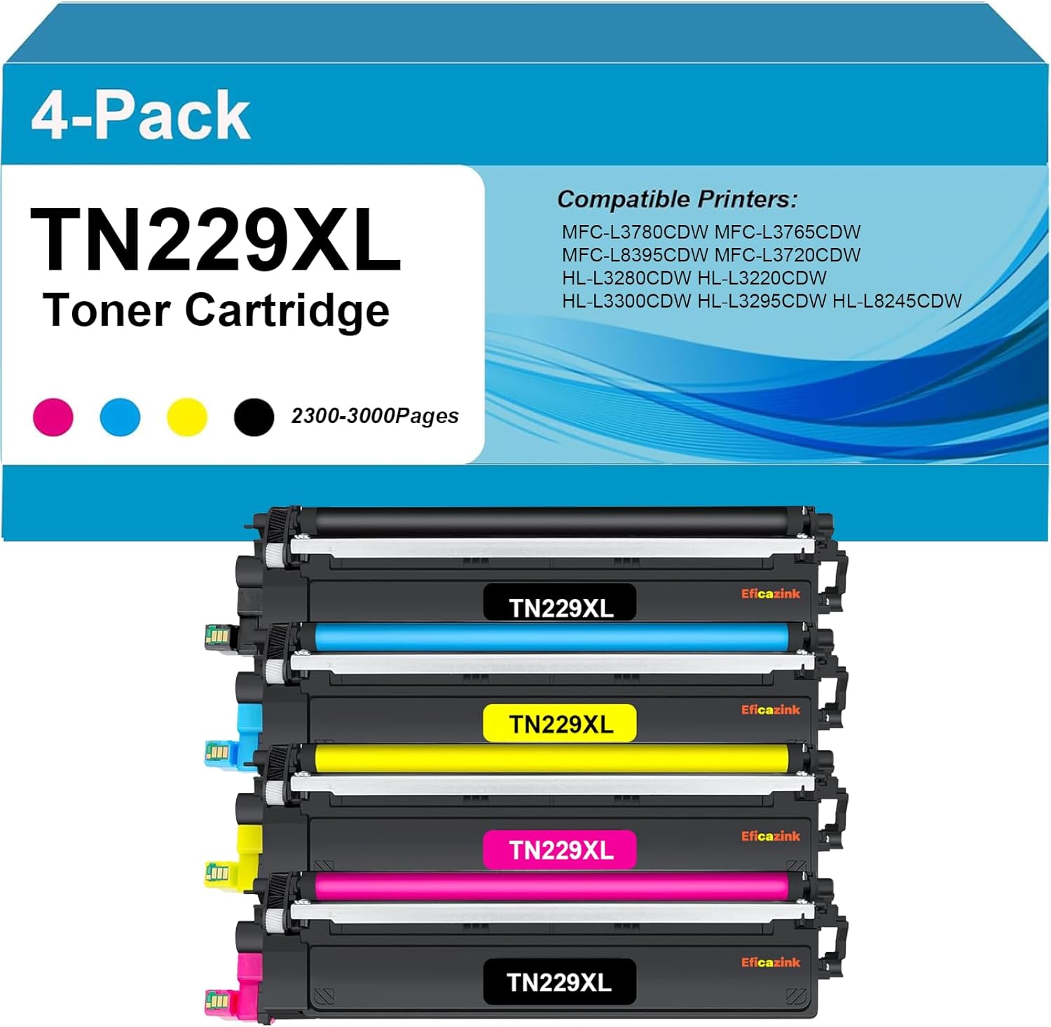 TN229XXL Extra High Yield Toner Cartridge Compatible for MFC-L3780CDW MFC-L3720CDW HL-L3280CDW HL-L3220CDW HL-L3300CDW HL-L3295CDW Printers (4 Pack)
