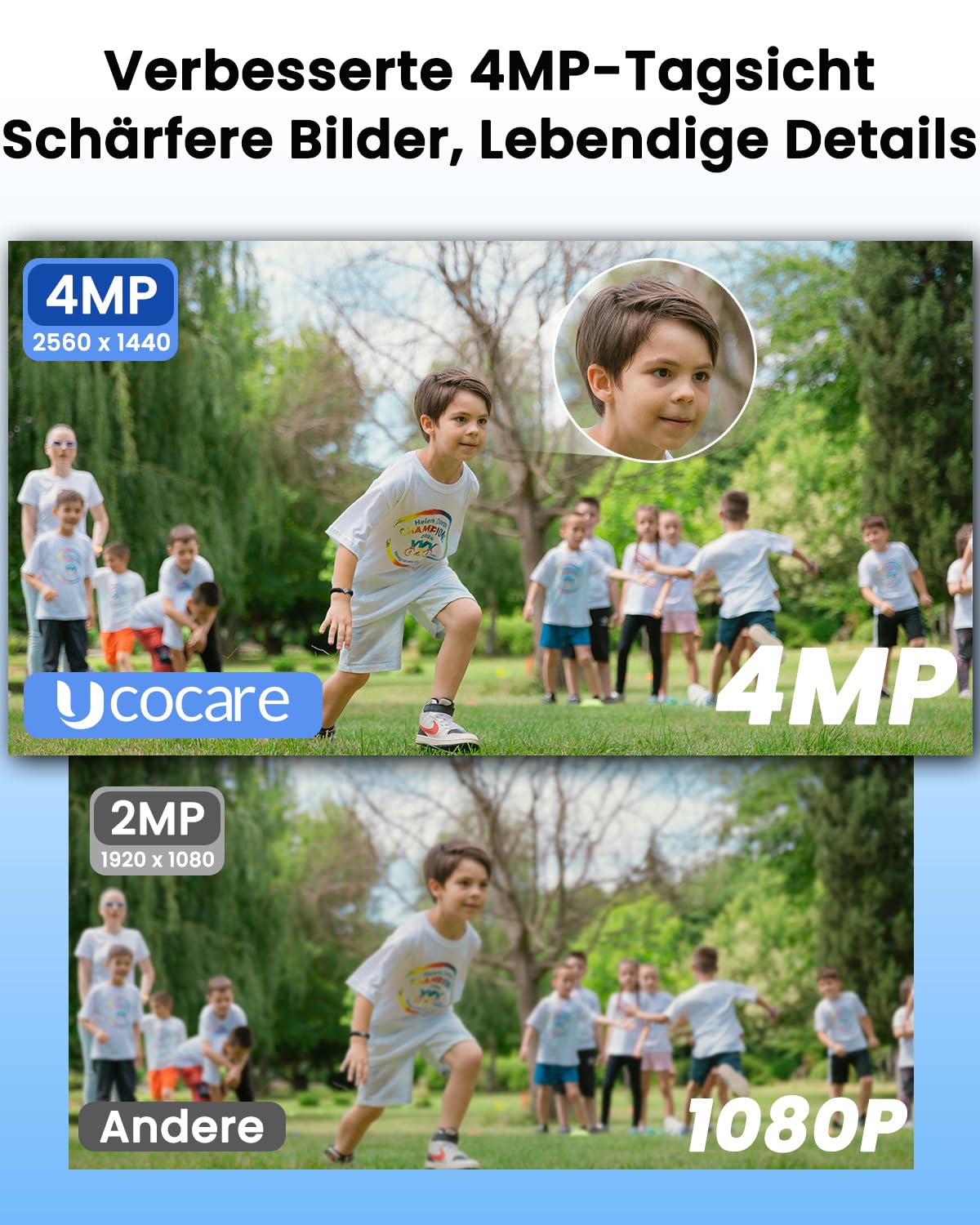 UCOCARE Überwachungskamera mit SIM Karte, 4MP 4G LTE Überwachungskamera ohne WLAN, mit Akku 5200mAh, 160° Blickwinkel, 4MP Nachtsicht, AI Bewegungserkennung