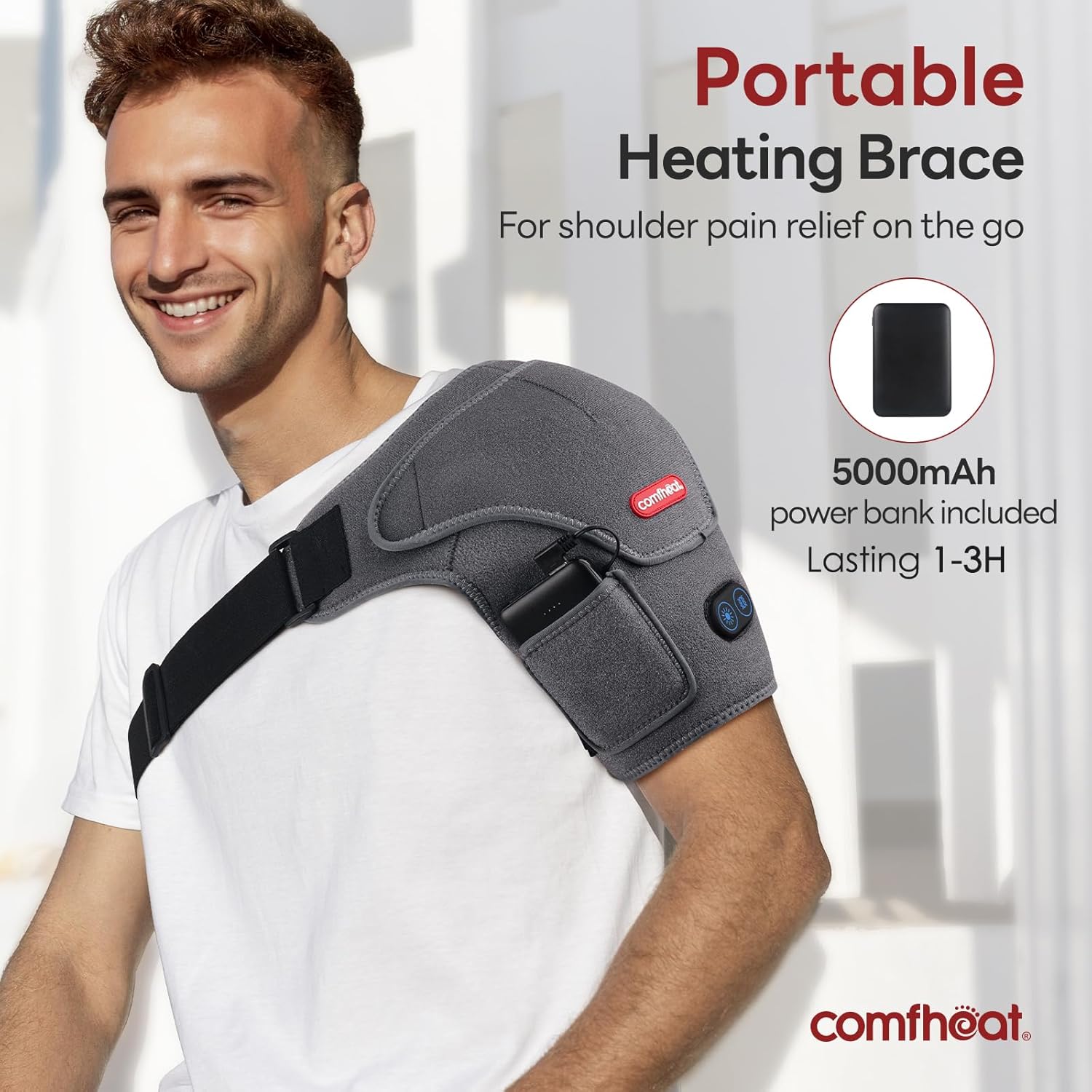 Cordless Shoulder Heating Pad with Vibration Massage for Frozen Shoulder Rotator Cuff Pain Relief, 5000mAh Battery Powered Heated Shoulder Brace Wrap, 1-3H Hot Compress for Men & Women - Image 2