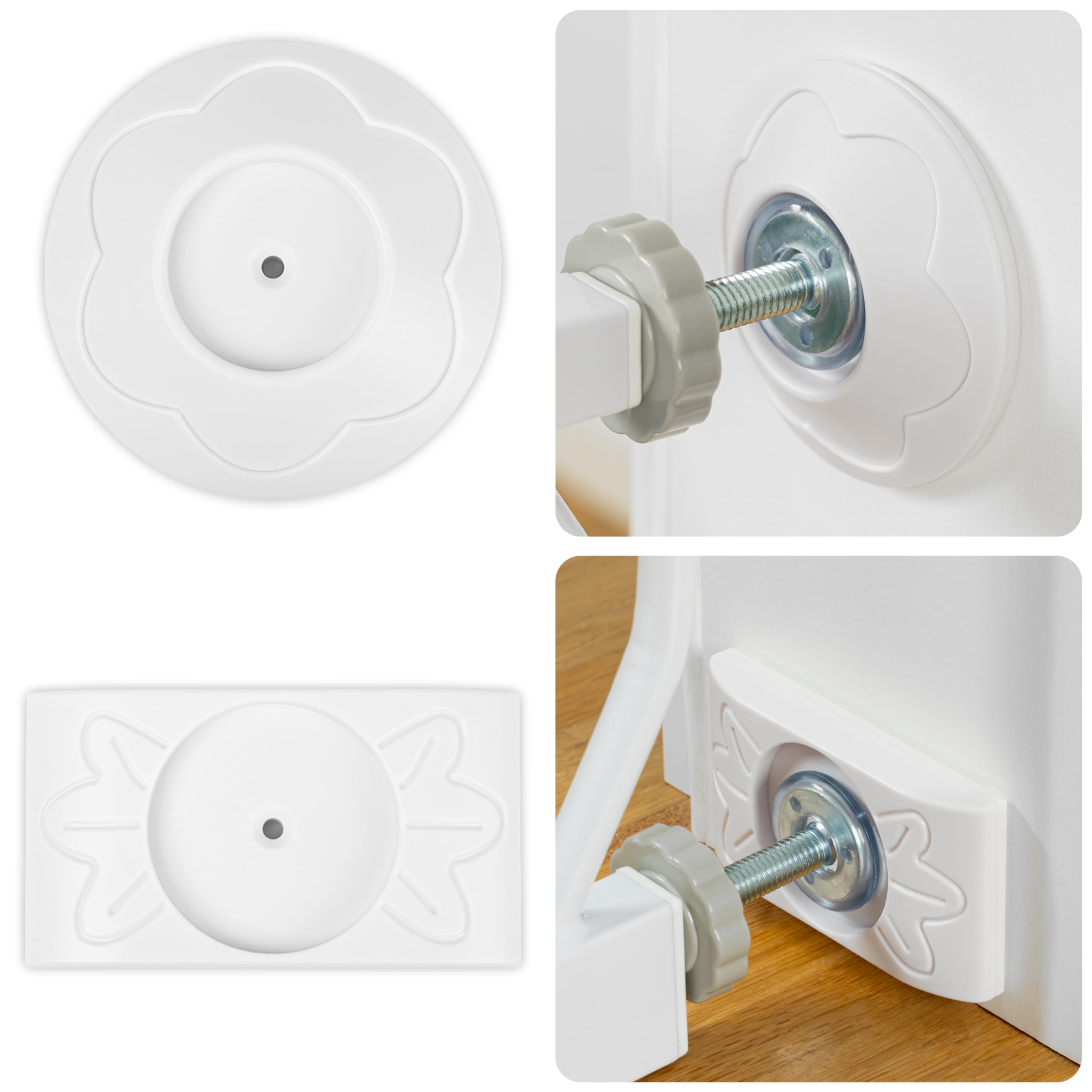 ib style 4er Set Wandschutz Pads für Tür- & Treppenschutzgitter – Wandschoner gegen Abdrücke & Kratzer, Anti-Rutsch Wandschutz für Babygitter, Ohne Bohren, Sicherer Halt, Weiß