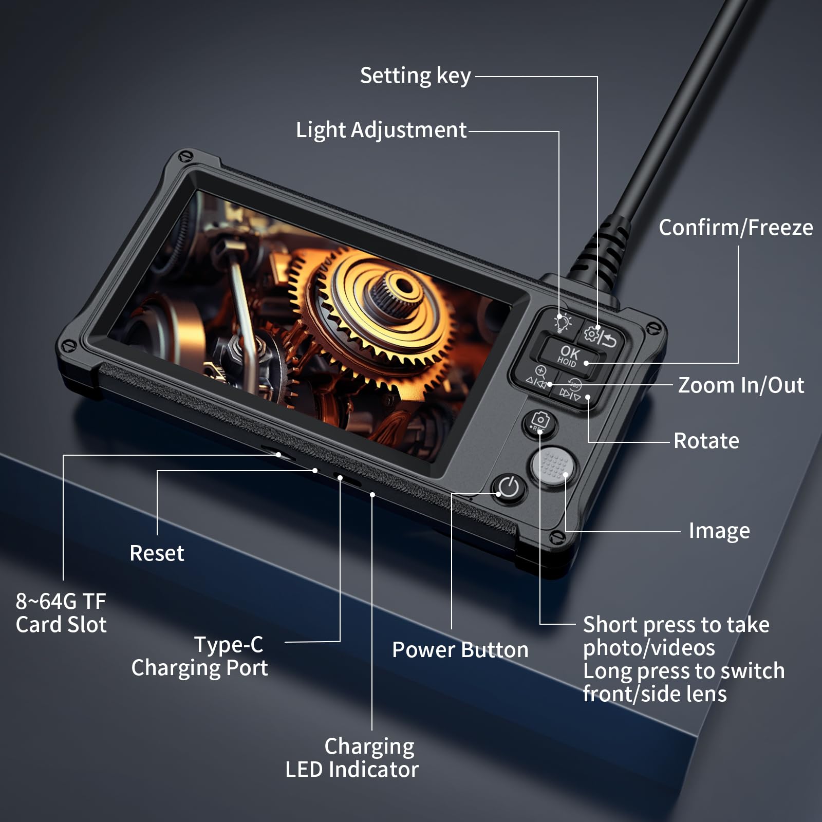 Kamera inspekcyjna endoskopowa z dwoma obiektywami, Ennovor 5.0'' IPS Boroskop z 8+1 diodami LED, wodoodporne kamery inspekcyjne IP67, kamera odpływowa 1920P HD, półsztywny kabel, gadżety dla mężczyzn