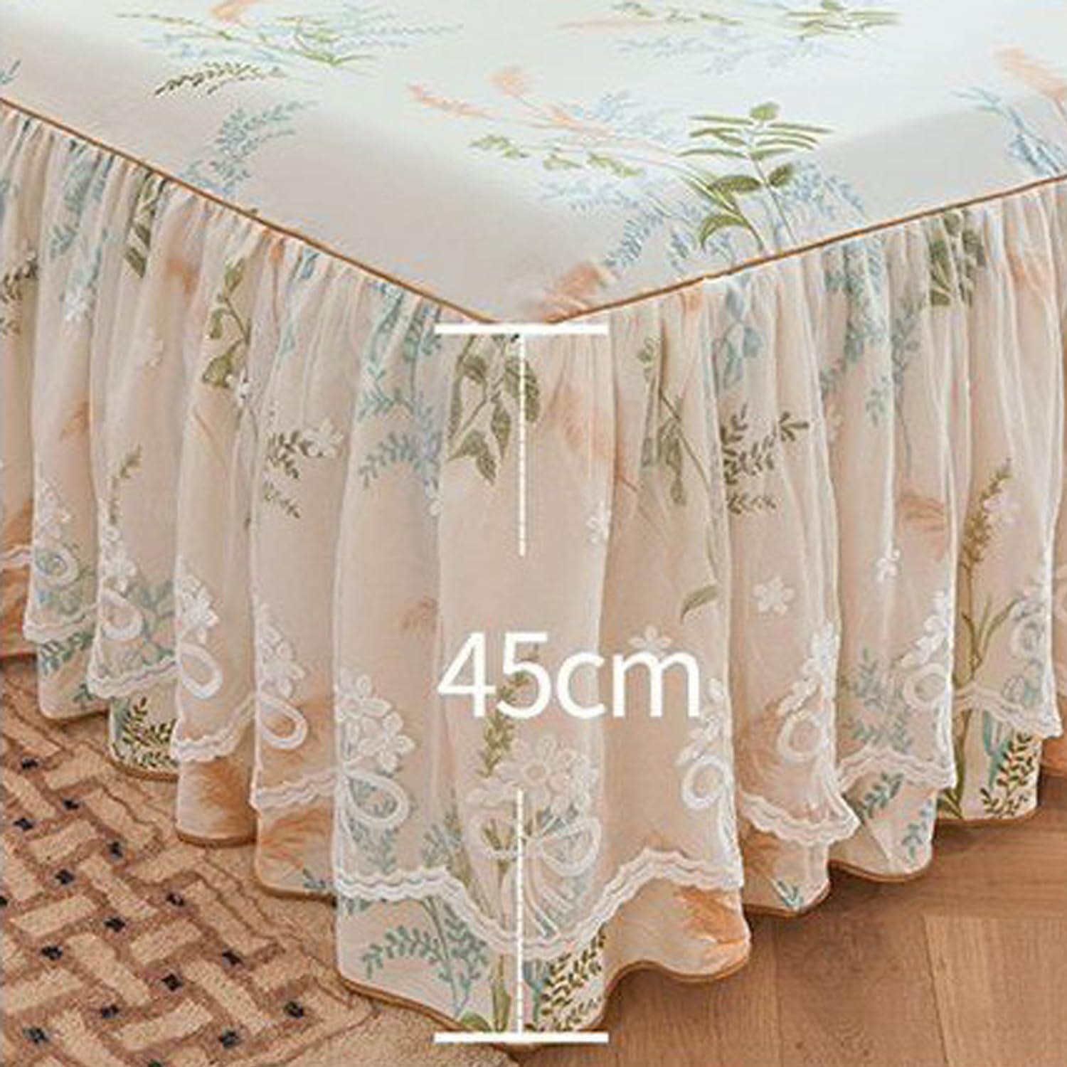 Cotton Printed Bed Skirt for King Size Bed Wrap Around Bedding Dust Ruffle Bedskirt Sets with 2 Packs Matching Pillow Covers -Suitable for Single/Queen Size Beds,B,120 * 200+Pillowcase