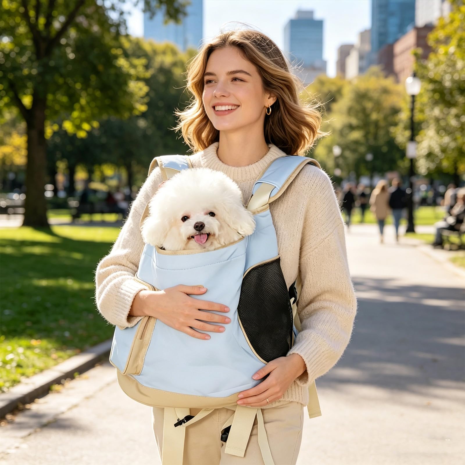Galatée Mochila para Mascotas, Diseño Portátil para Llevar En La Parte Delantera del Pecho, Malla Transpirable, Tejido De Nailon, Adecuada para Gatos y Perros De Menos De 6 Kg (Azul)