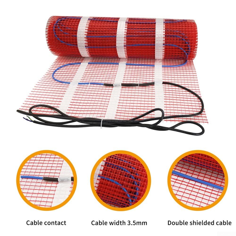 Calefacción tipo cable, almohadilla de calefacción de piso con termostato digital, kit de calefacción por suelo radiante eléctrico (50 cm x 3 m)