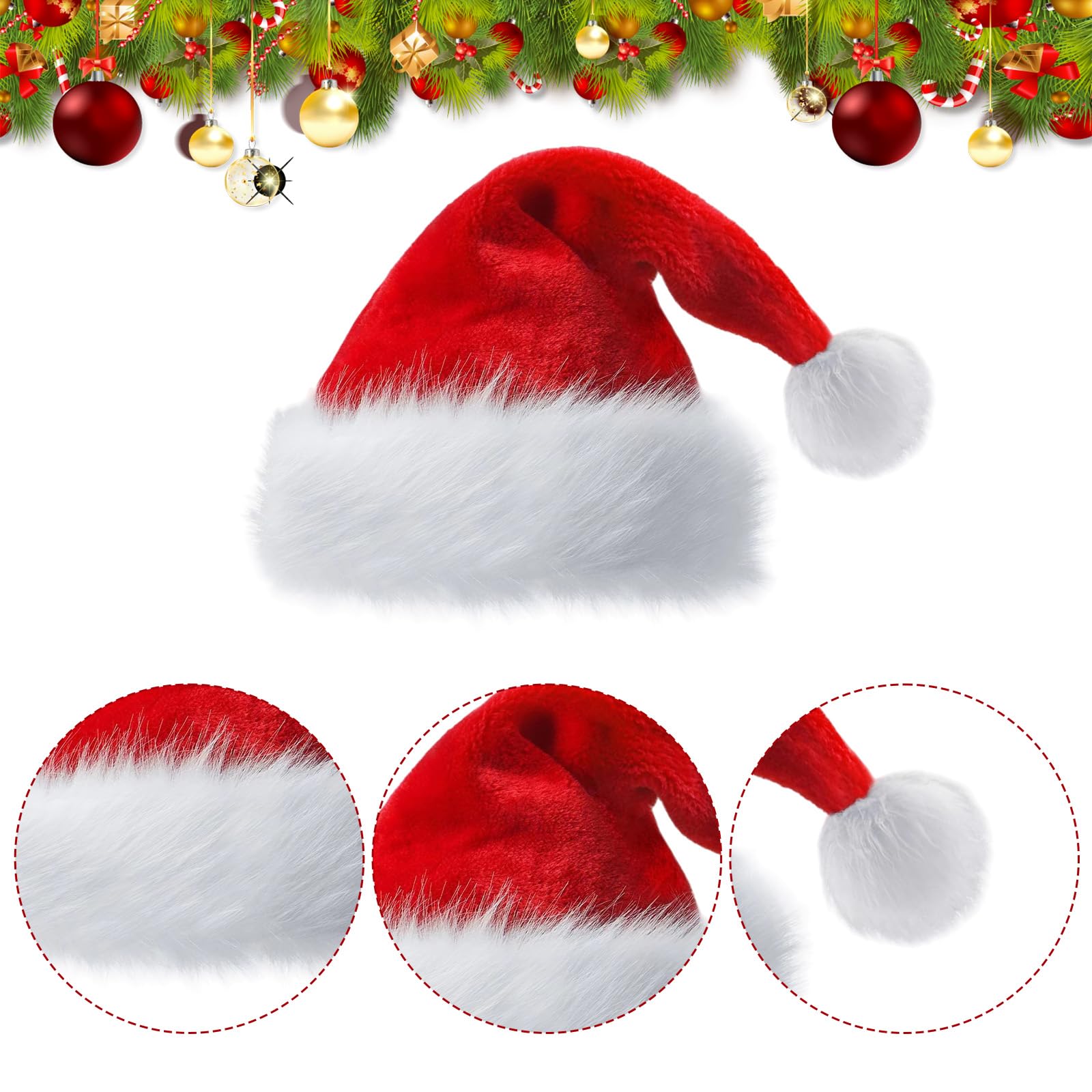 AYNKH 2 Pack Adult Santa Hat,Christmas Hats for Unisex Adults Classic Velvet Comfort Extra Xmas Holiday Hat Thicken Santa Claus Fancy Dress Accessory for Christmas New Year Party - Image 3