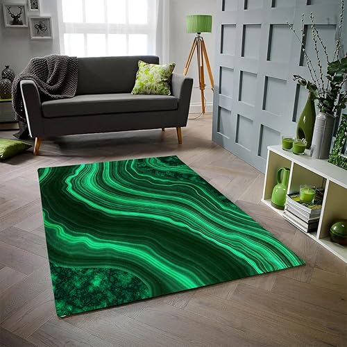 Alfombra de lujo moderna abstracta con remolinos de mármol, verde y negro, para sala de estar, dormitorio, antideslizante, lavable, comedor, casa de