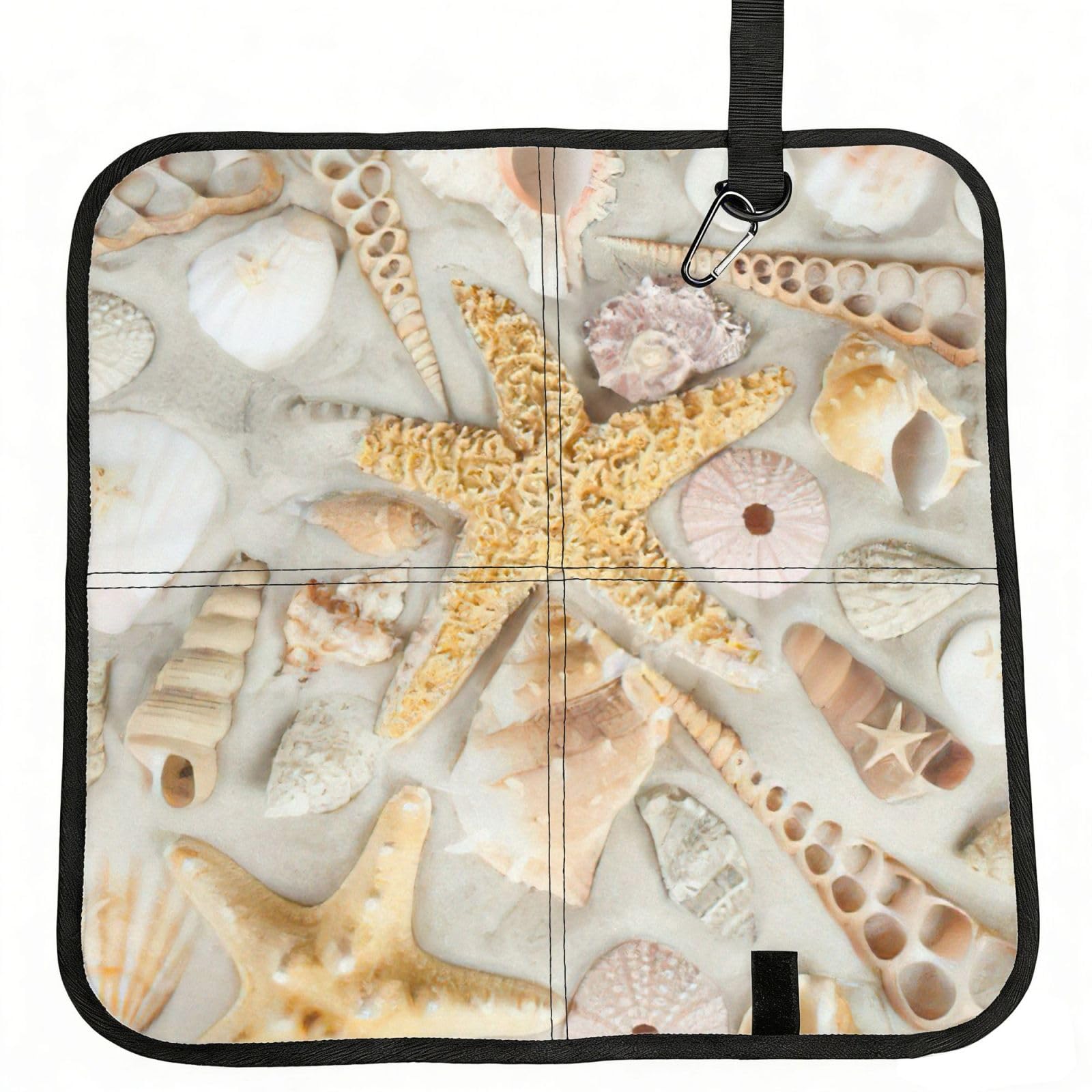 bghdfa Seashells Starfish On White Sand Print Outdoor Sitting Mat Waterproof Oxford Cloth Seat Cushion Folding Foam Camping Seat For Picnic