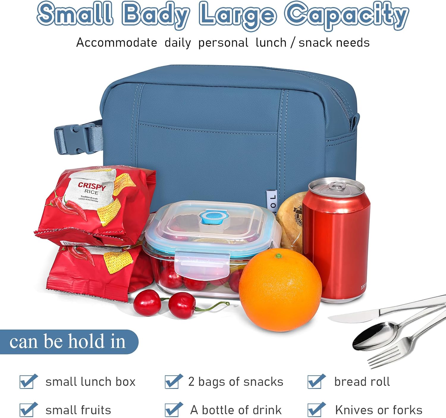 NOL Freezable Snack Bag, Leakproof Cooler Lunch Bag, Reusable, Zip Closure with Buckle Handle Nylon Waterproof Snack Box for Work Travel-Dusty blue image 4