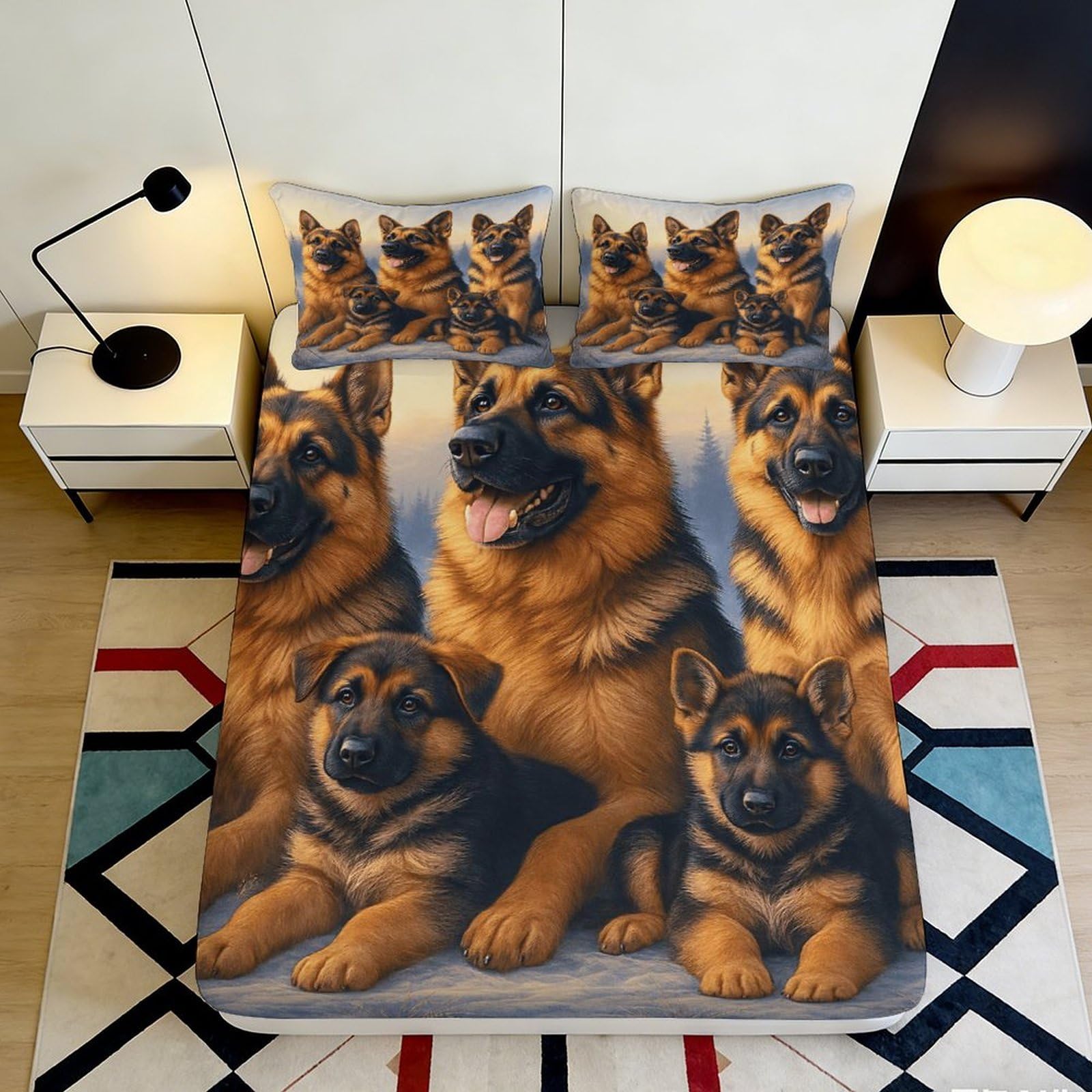 Jqzkxnhpbr Style-9 3D Printed German Shepherd Dog Fitted Sheet Microfiber Soft Bed Cover For Bedroom Guest Room Decor Easy Care 90X200x25cm