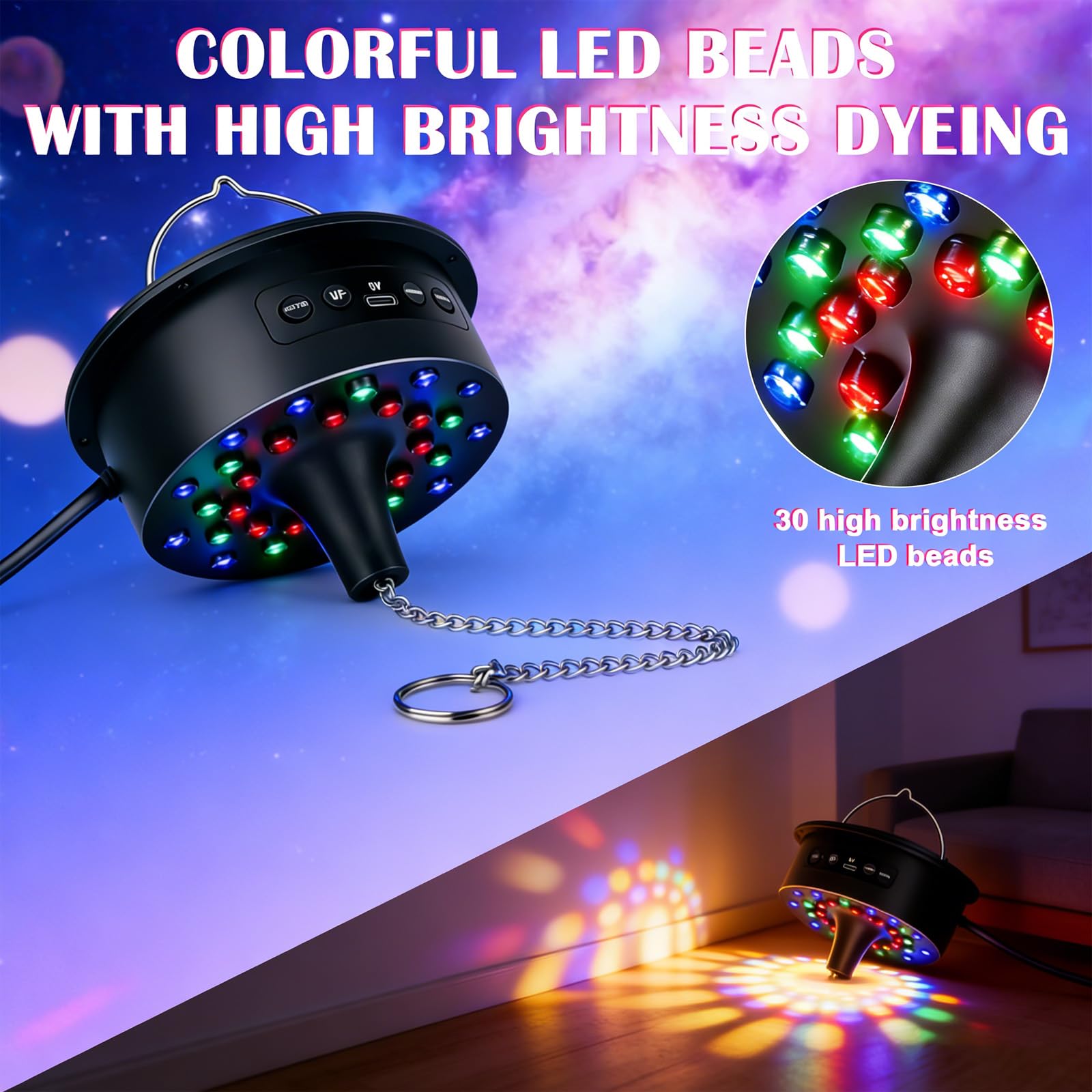 Motore Rotativo a Sfera Da Discoteca: Motorino Elettrico Da Palla Stroboscopica, Motore a Sfera per Specchi Con 30 Luci LED E Telecomando per Decorazioni per Feste, Dj, Pub, Bande, Discoteche, KTV