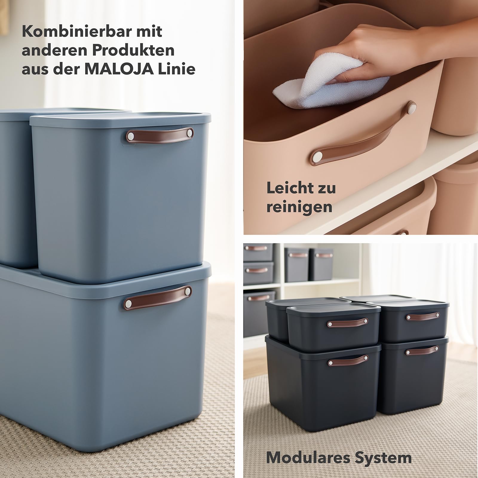 Rotho Maloja Aufbewahrungsbox mit Deckel groß 2er-Set stapelbar Anthrazit | Große stapelbare Kunststoffboxen aus Recycling-Material, 53,5x40x34 cm, robuste Ordnungssysteme für Keller & Büro