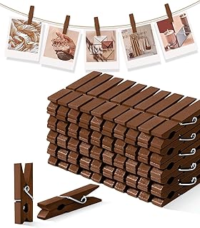 Mini Clothes Pins Wooden Colored Small Clothespins for Photo 1.4 Inch 50 PCS Brown, Tiny Clips Close Pin for Baby Shower Classroom Crafts Project Decorations Hanging Pegs