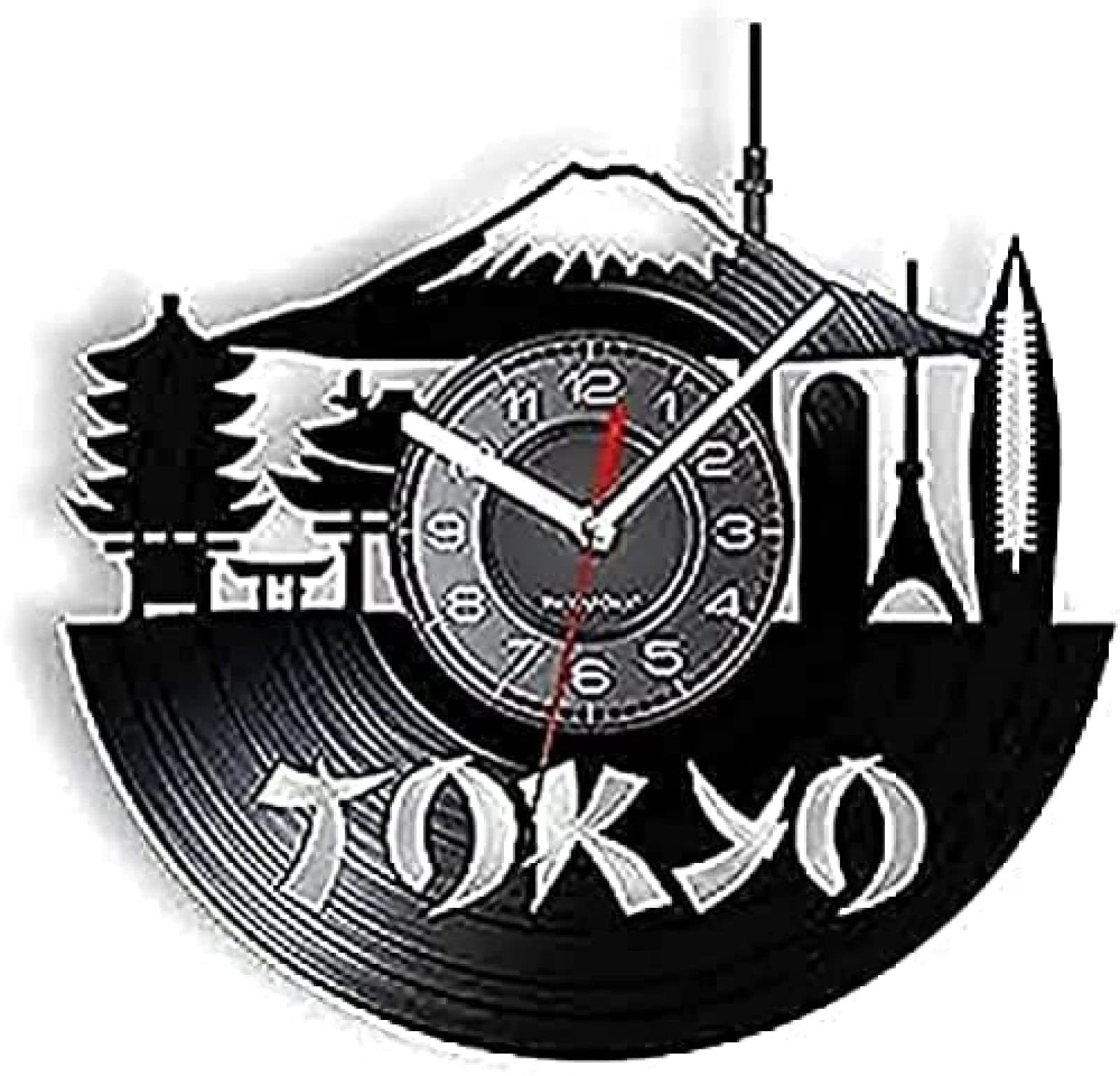 Horloge murale Tokyo skyline en disque vinyle recyclé pour décoration de bureau