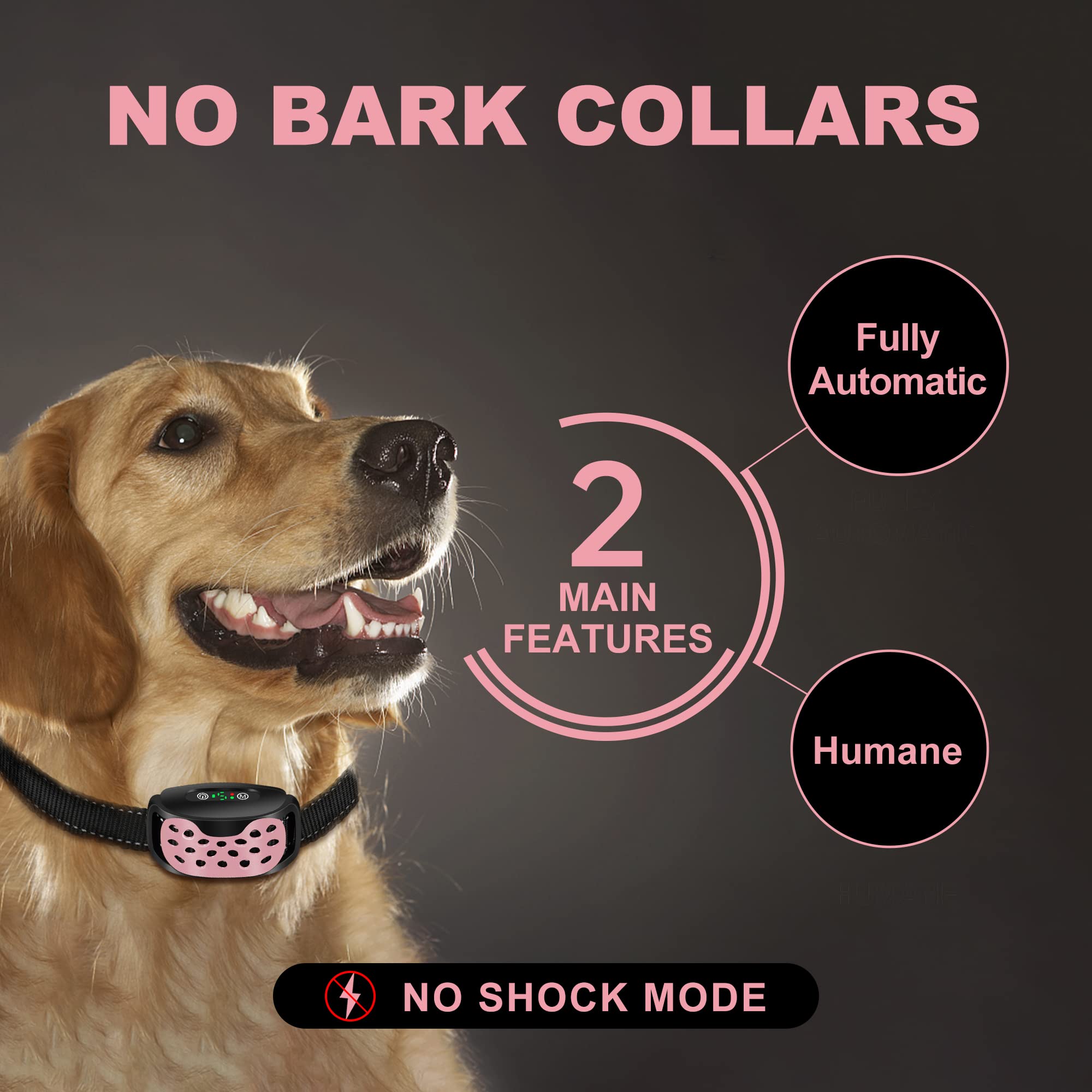 Collare Anti Abbaiamento per Cani, Ricaricabile e a Vibrazione - Impermeabile IP67 per Cuccioli e Adulti - Efficace e Confortevole - Rosa
