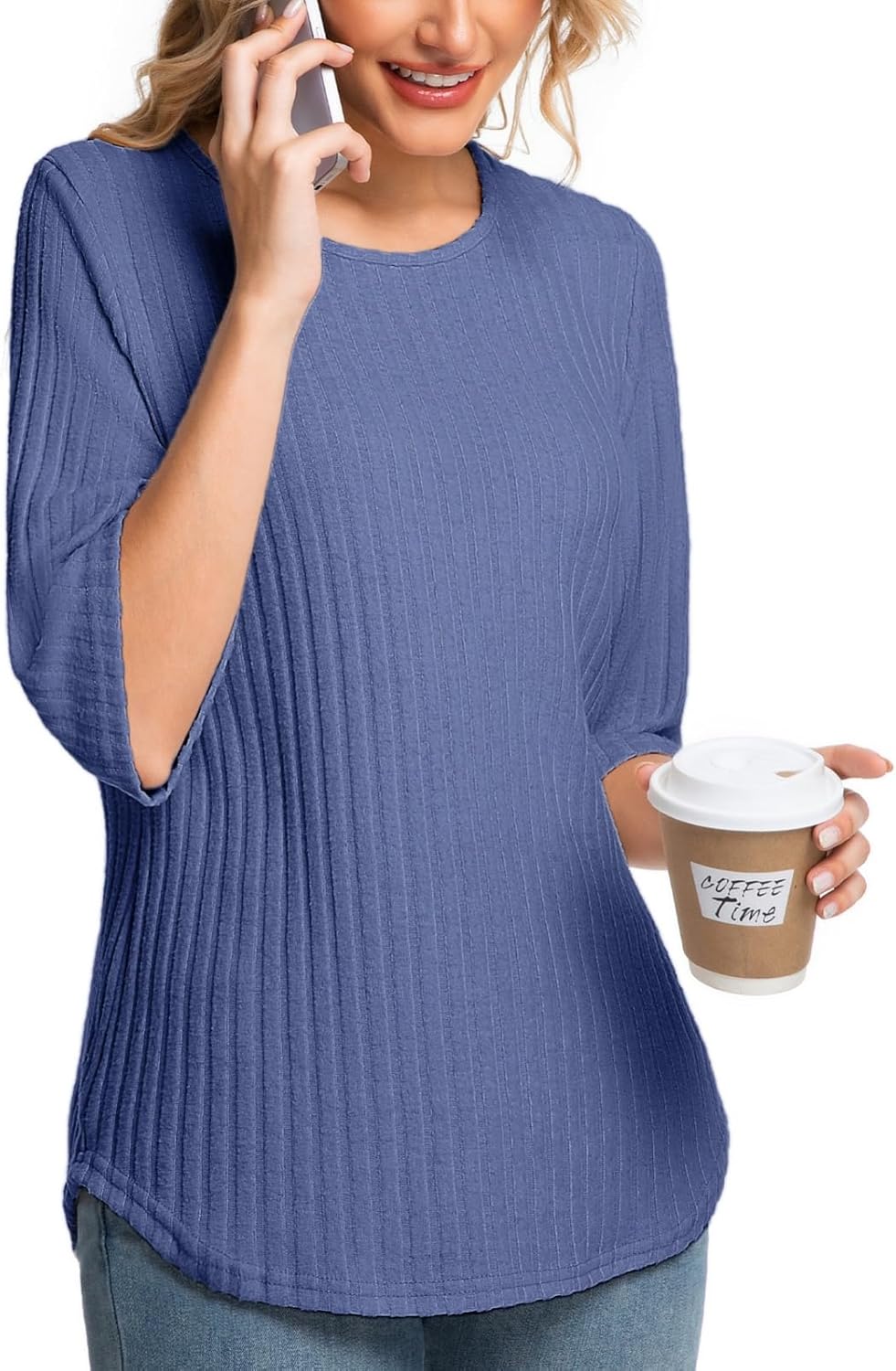 Women Fall Outfits Sweaters Tunic Tops Loose Fit Dressy 3/4 Sleeve Crew Neck Business Casual Blouses Shirts 2026 - Image 3