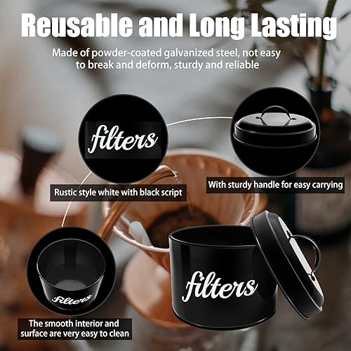 Miniatura 3 de Soporte para filtro de café, cesta esmaltada blanca, soporte para filtro de café con tapa, almacenamiento de filtro de café redondo para mostrador,