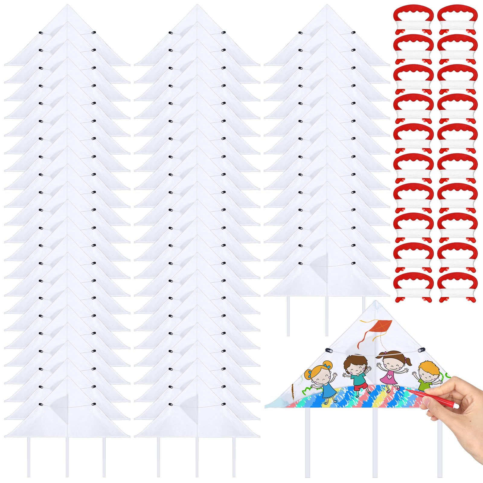 Syhood 64 Pcs DIY Kites for Kids Making Kit 20 Inch Summer Decorating Coloring Kites with String Making Craft Kits for Outdoor Game and Activities