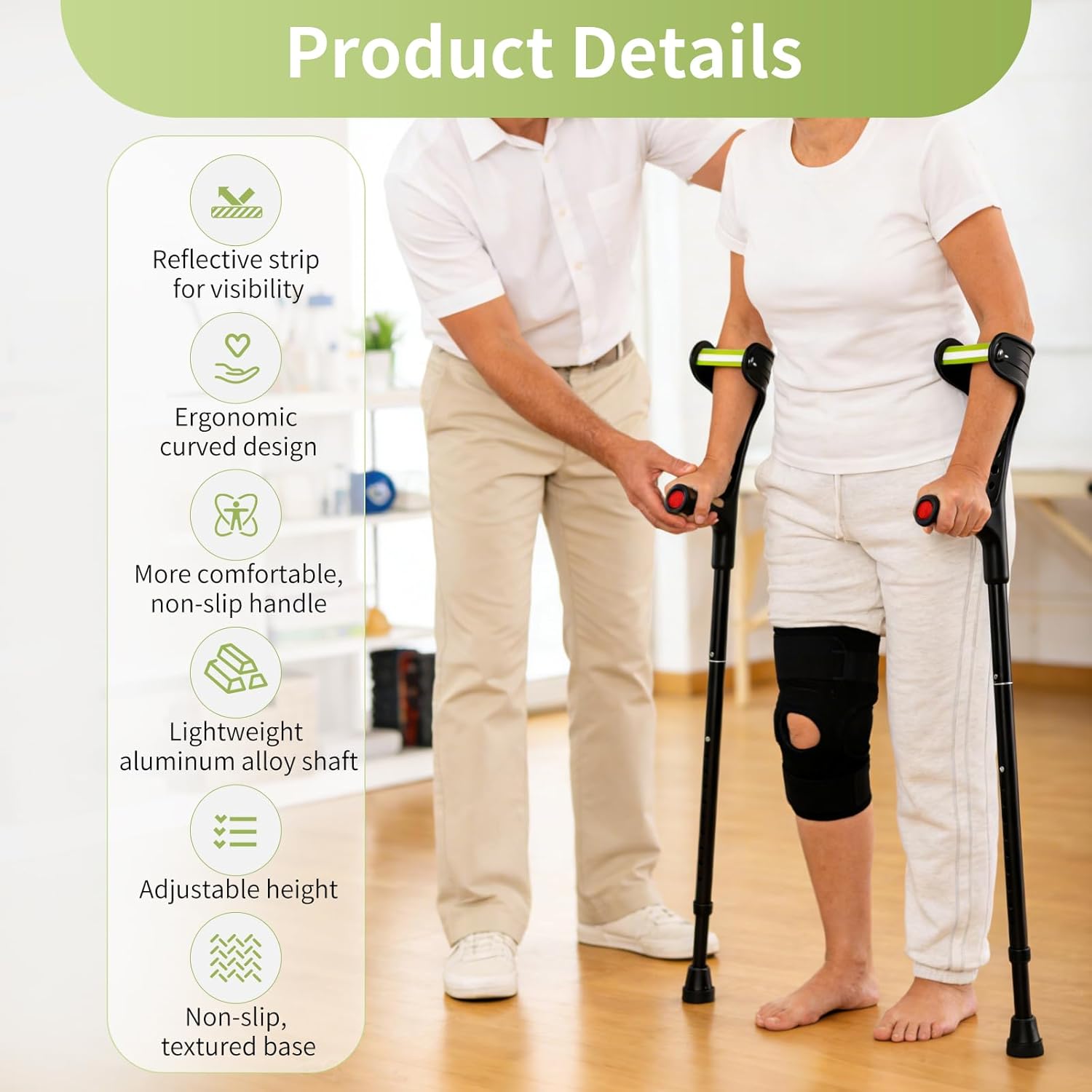 Adjustable Forearm Crutches for Adults, 10-Levels Adjustable Height, Walk Easy Forearm Crutches, Aluminum Crutches for Walking
