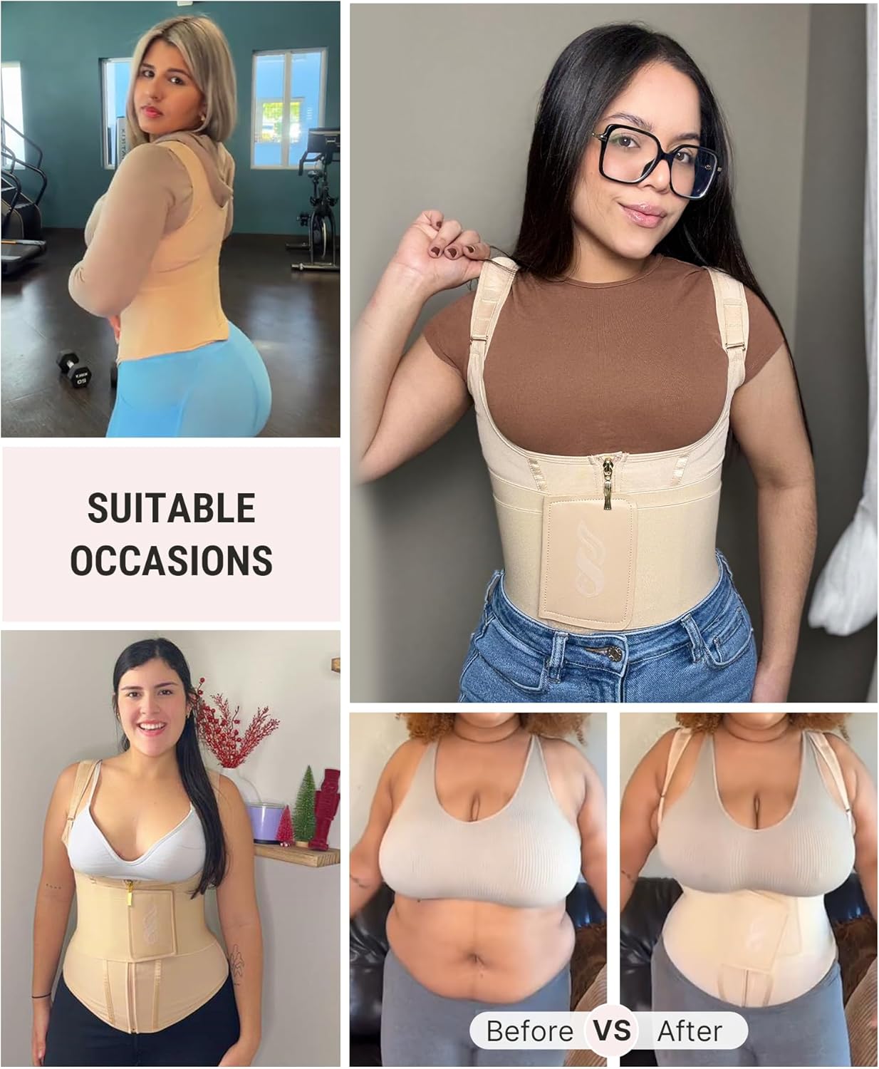 FeelinGirl Waist Trainer for Women Tummy Control Waist Cincher Belt Workout Body Shaper Vest with Adjustable Shoulder Strap - Image 5