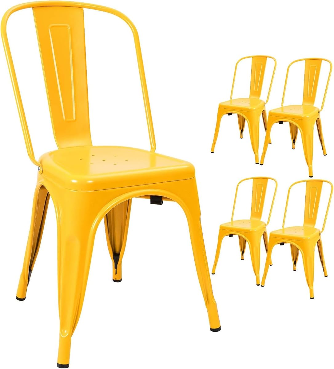 Devoko Sillas de metal para interiores y exteriores, estilo envejecido, sillas de comedor de cocina, sillas laterales apilables con respaldo, juego de 4 (amarillo)