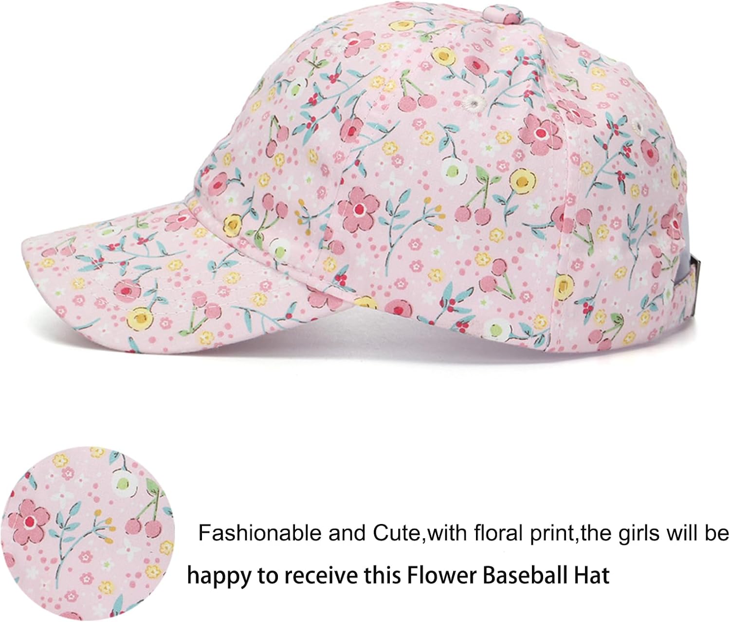 Kids Girls Flower Baseball Cap Toddler Trucker Hat Outdoor Spring Summer Sun Hat Ages 3-6