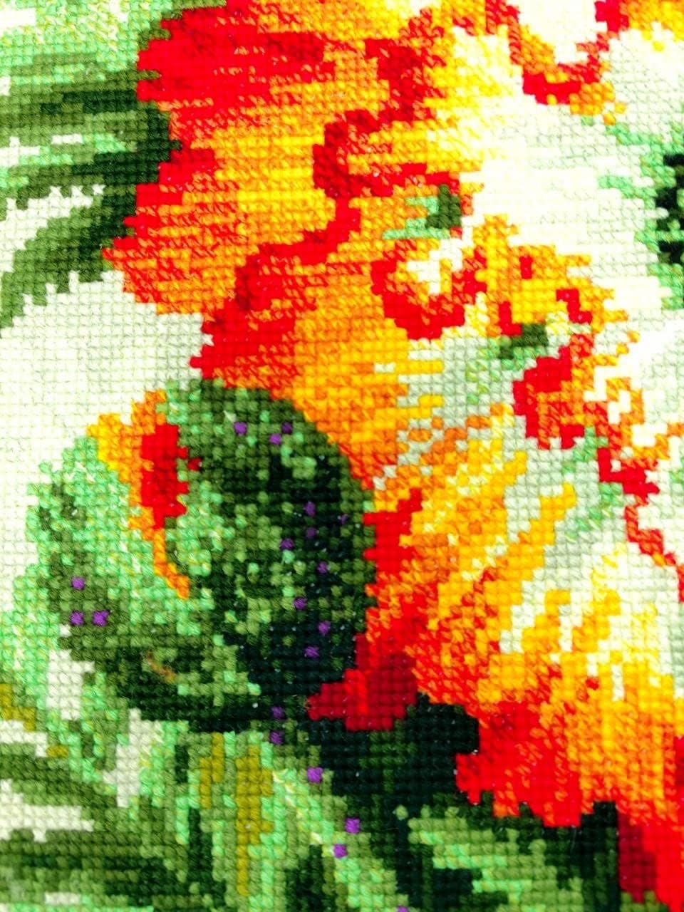 RIOLIS - Fire Poppies 2080, Cross Stitch Kits 15¾" x 15¾", Cross Stitch Kits for Beginners & Advanced, Crossstitching Kit Adult, Embroidery Counted Stitching Kit